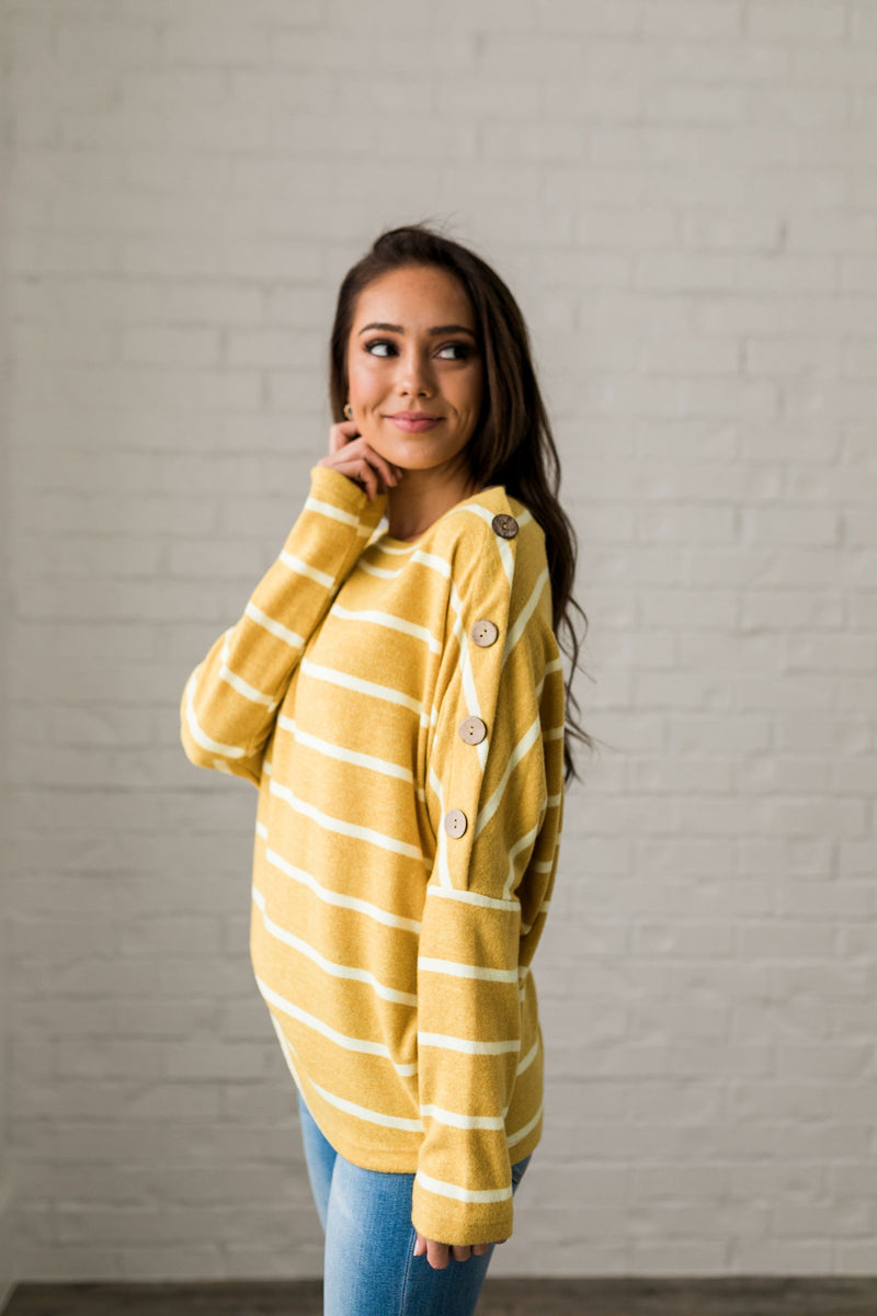 Buttons + Stripes Sweater In Goldenrod