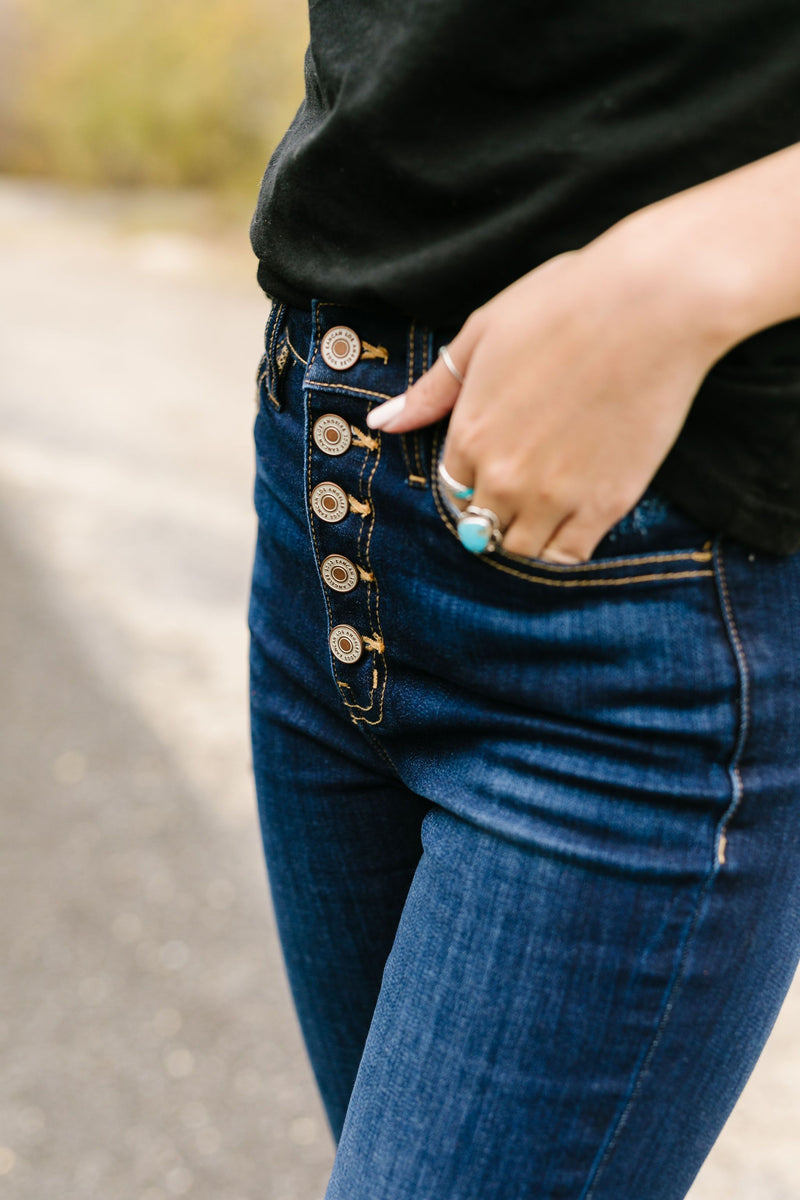 Buttons + Fringe High Rise Jeans