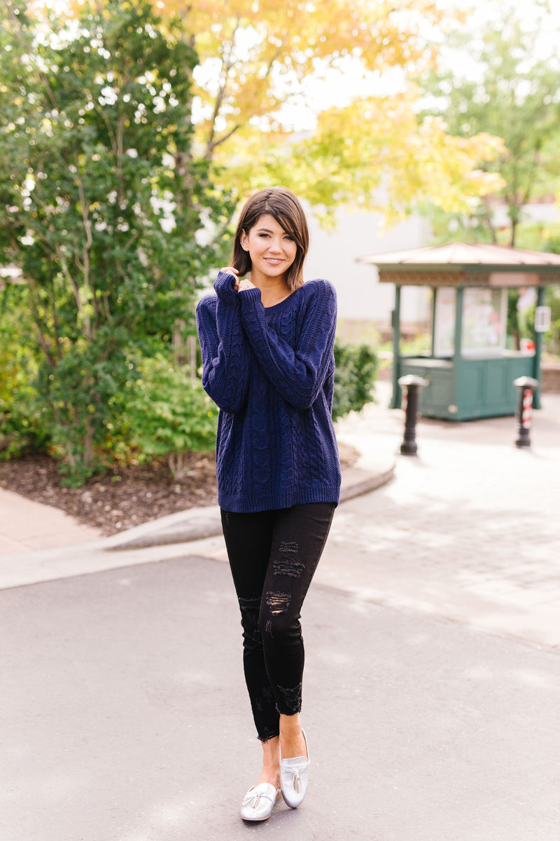 Cable Knit Navy Sweater