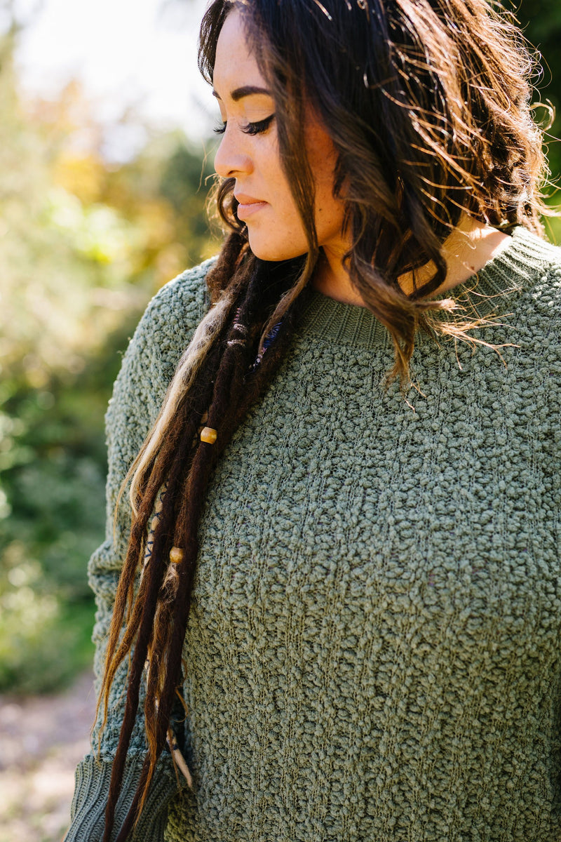 Cable Knit Popcorn Sweater In Olive