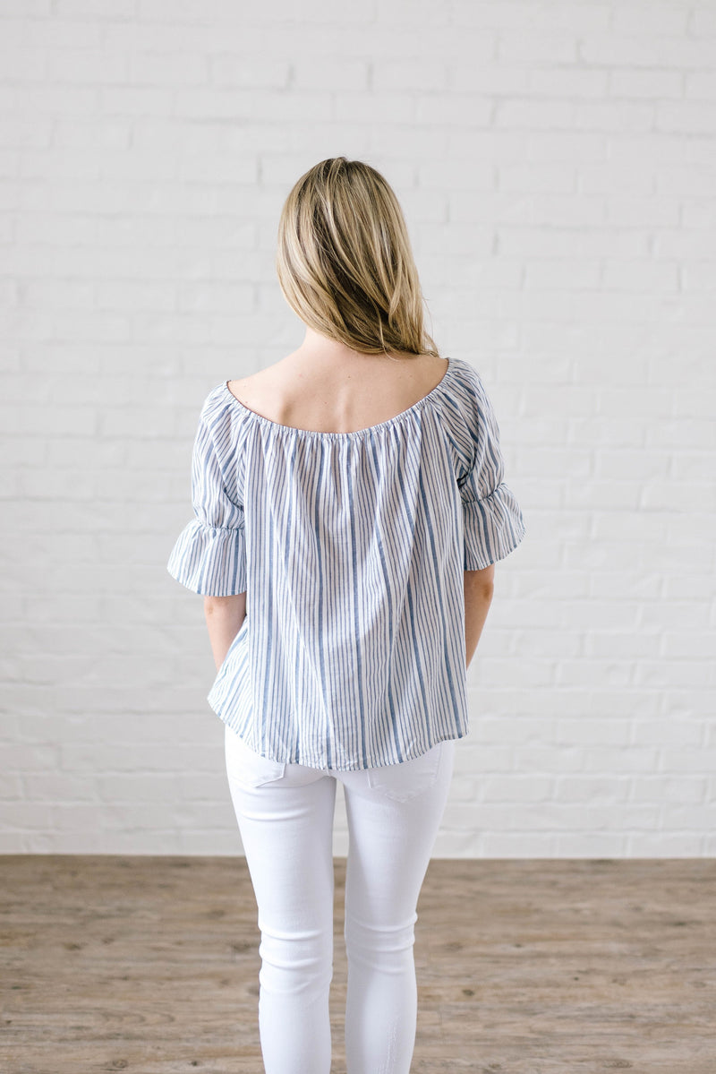 Candy Stripe Off the Shoulder in Blue