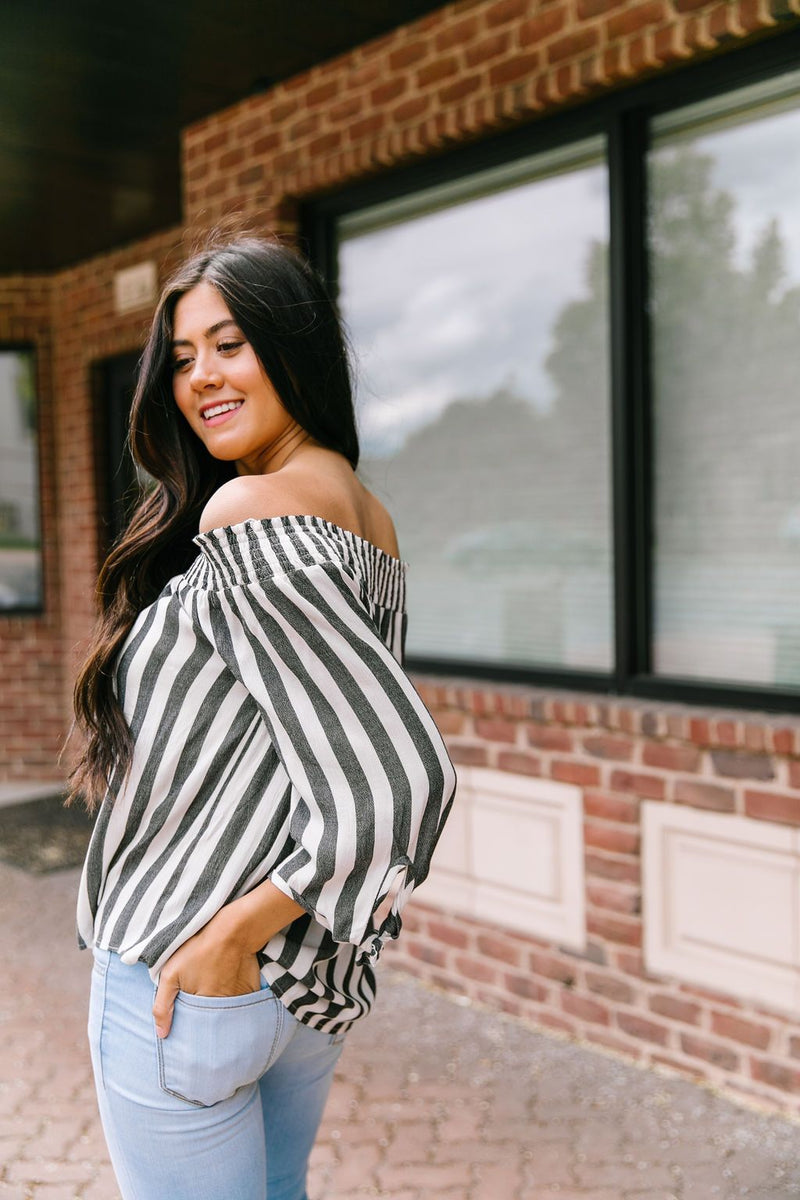 Carefree Striped Off The Shoulder Top