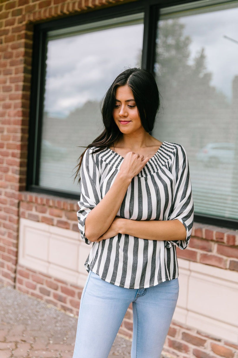Carefree Striped Off The Shoulder Top