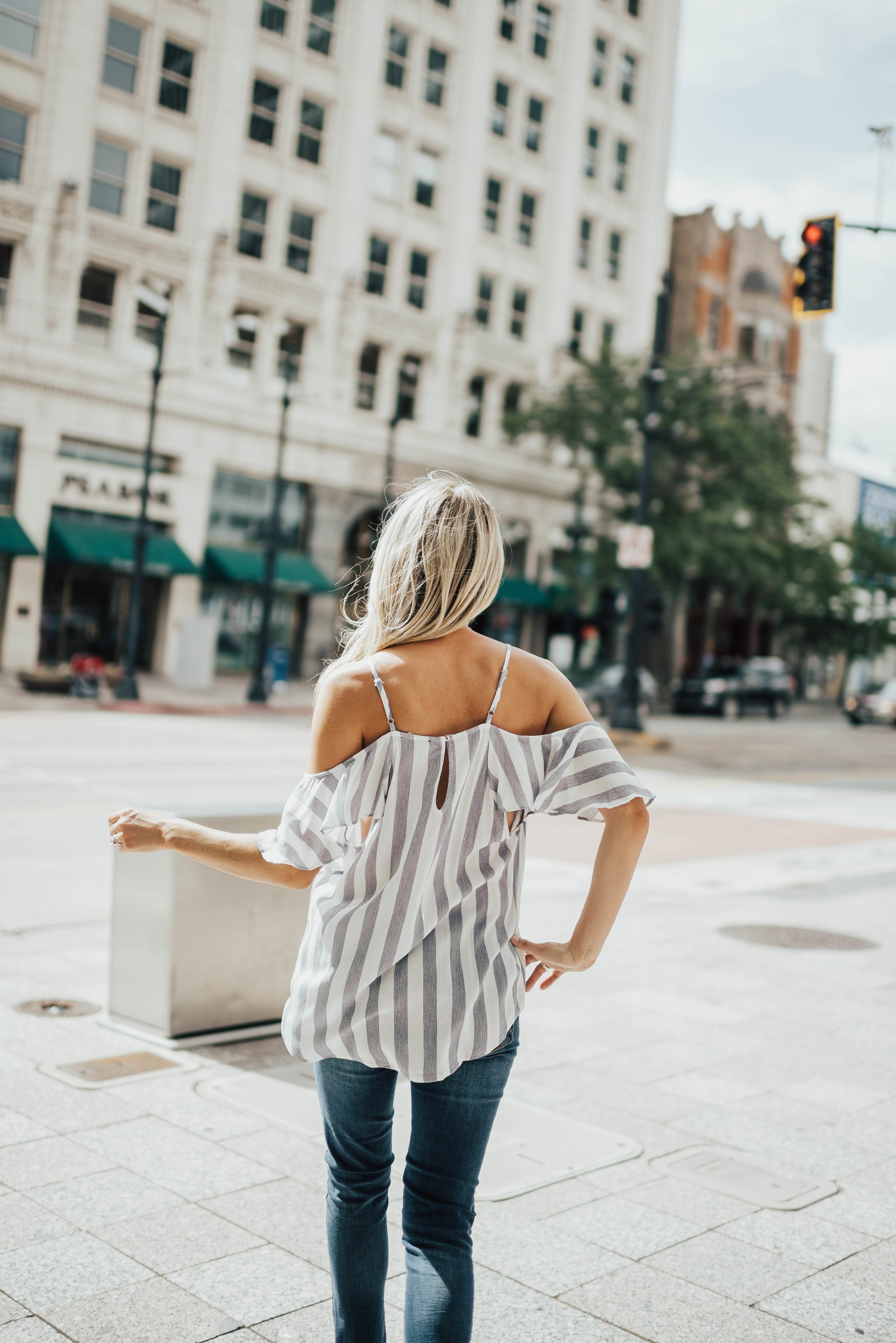 Cascade Striped Cold Shoulder Top