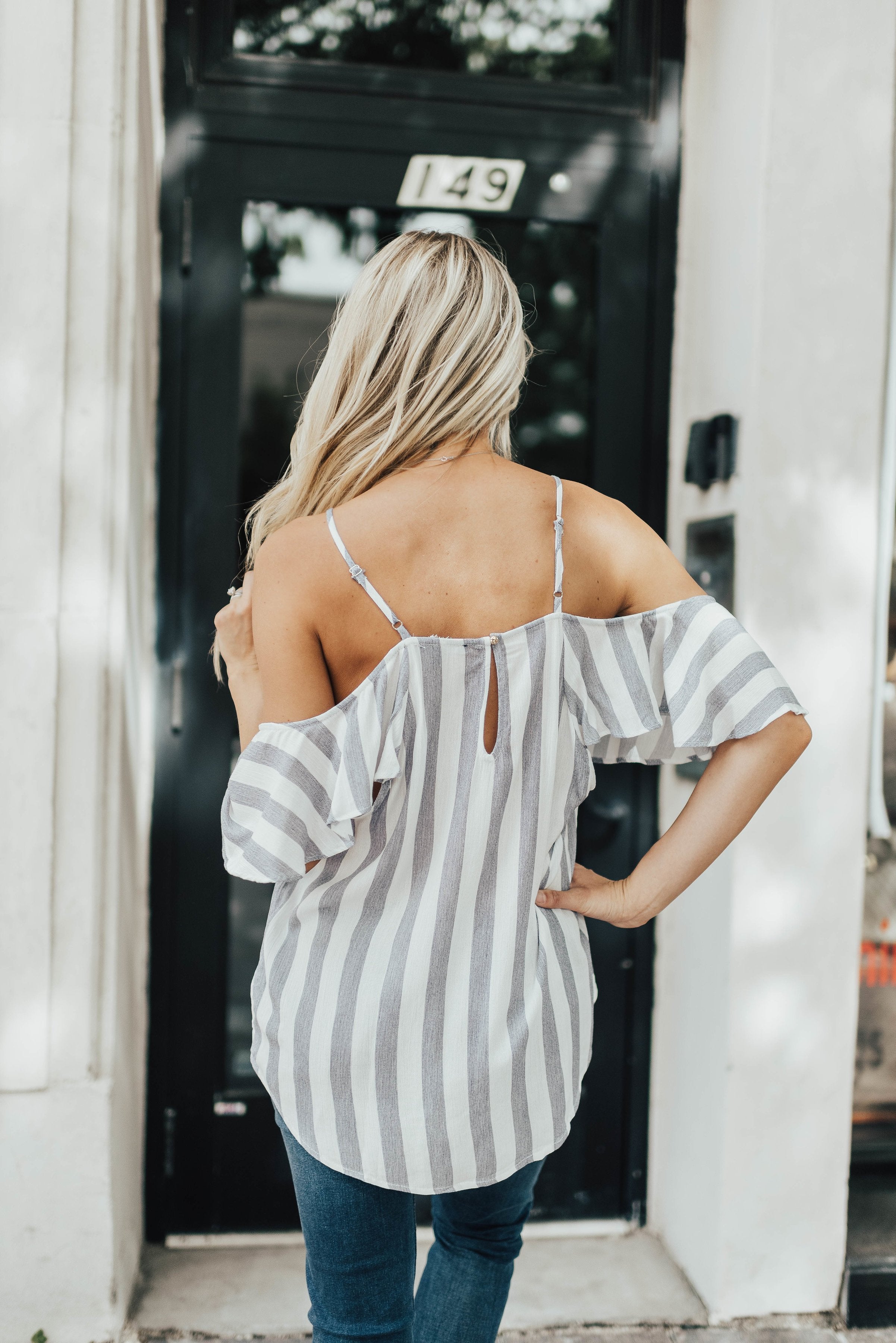 Cascade Striped Cold Shoulder Top