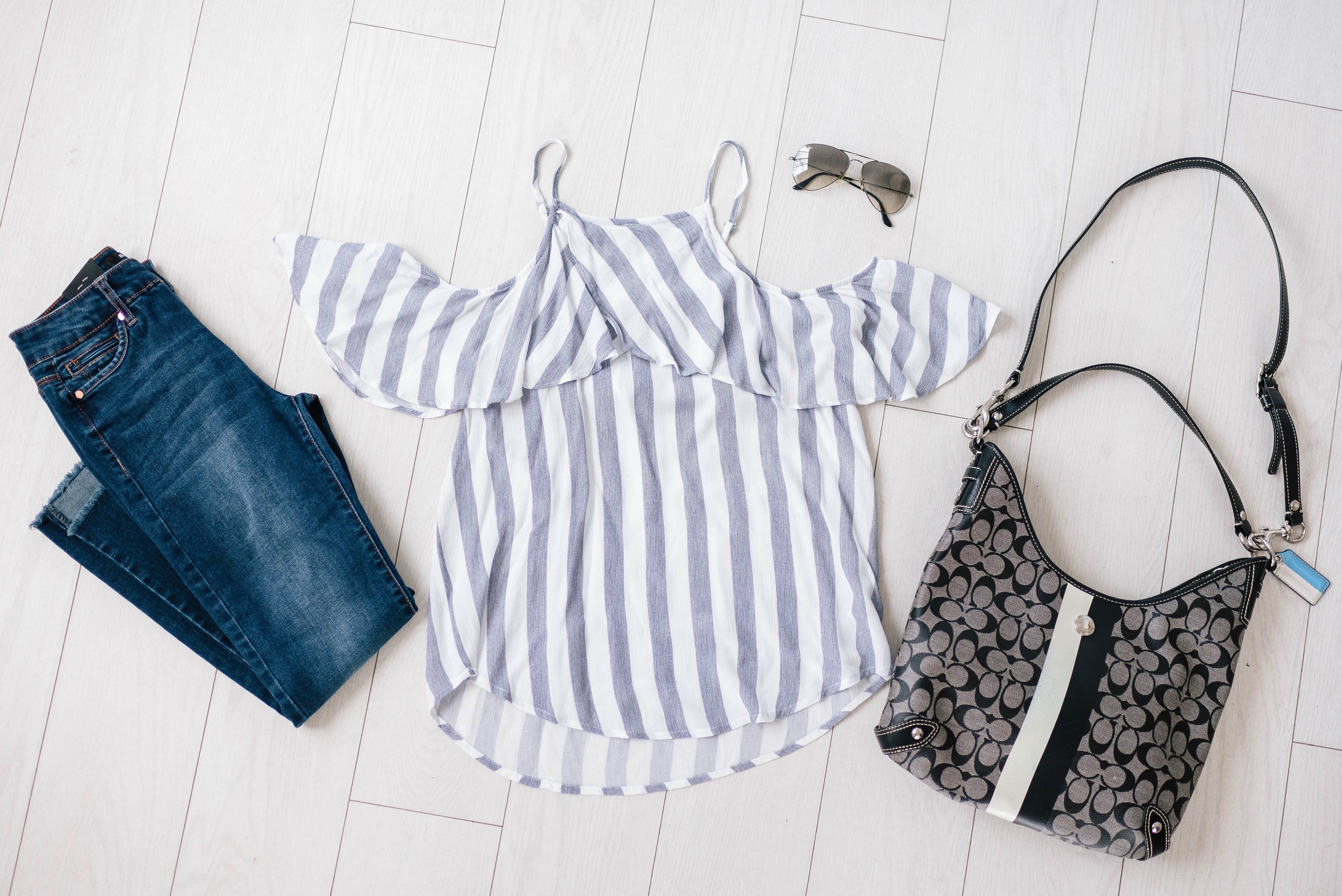 Cascade Striped Cold Shoulder Top