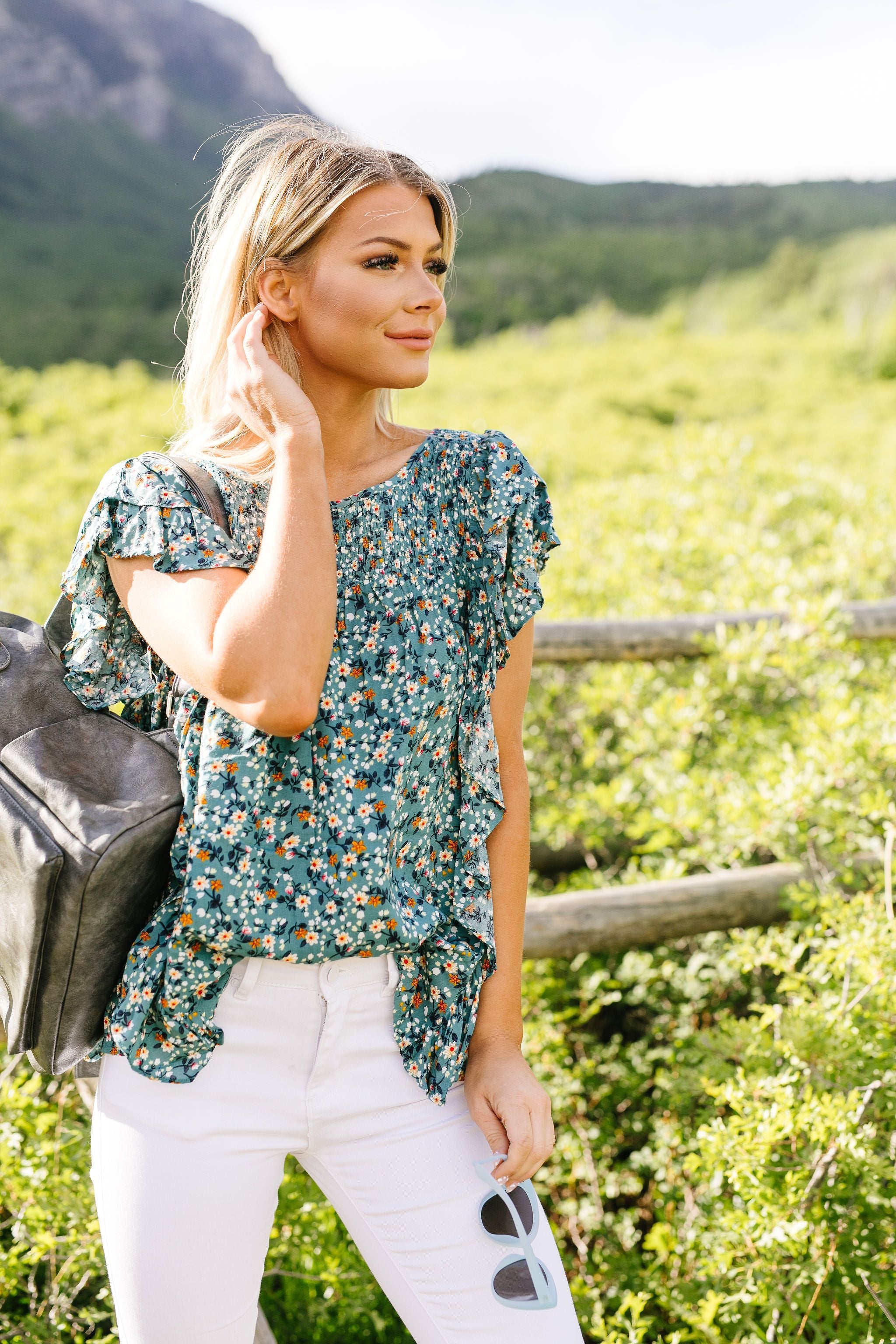Cascading Ruffles Top In Aqua