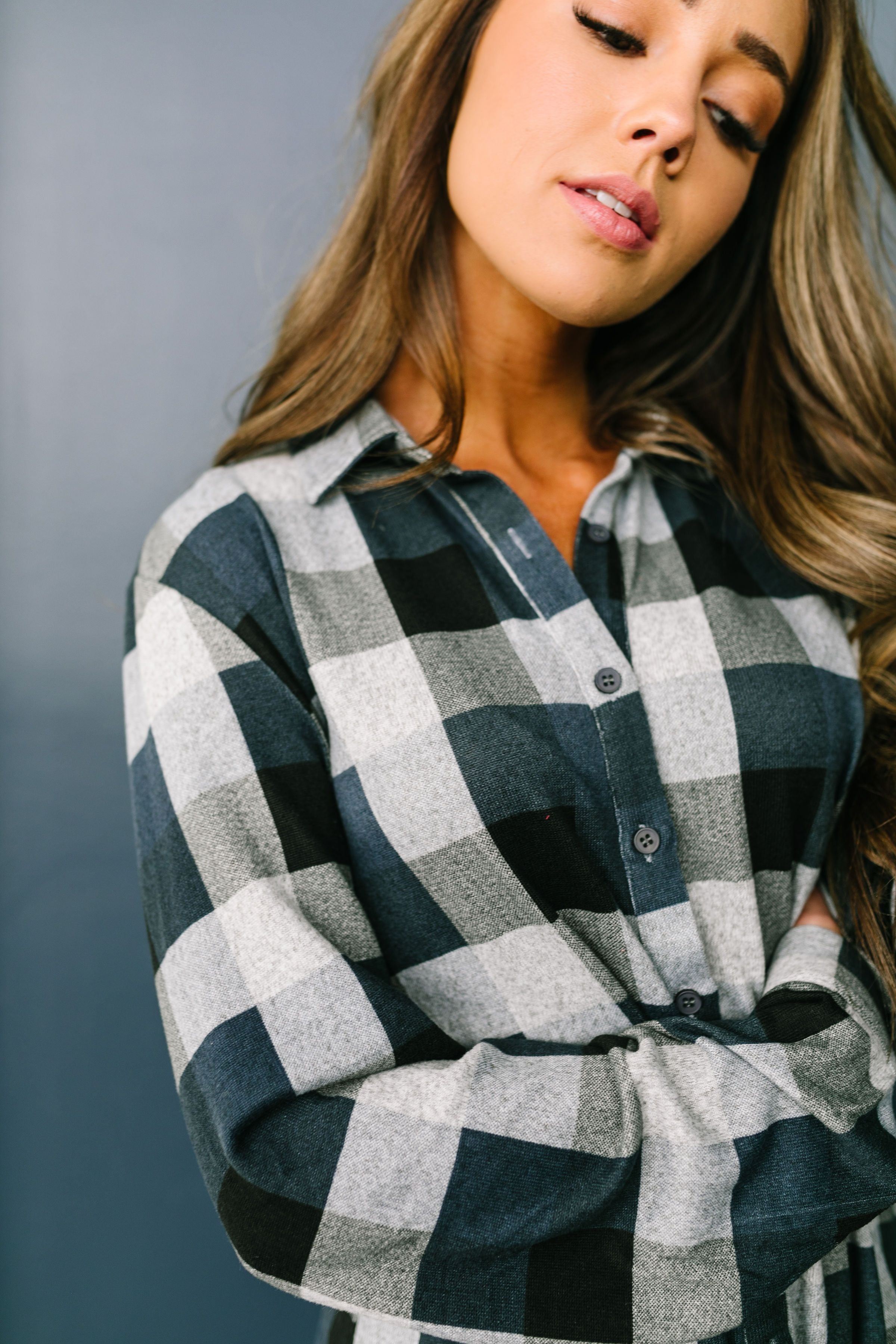 Checkered Past Button-Down Tie Front Top - ALL SALES FINAL