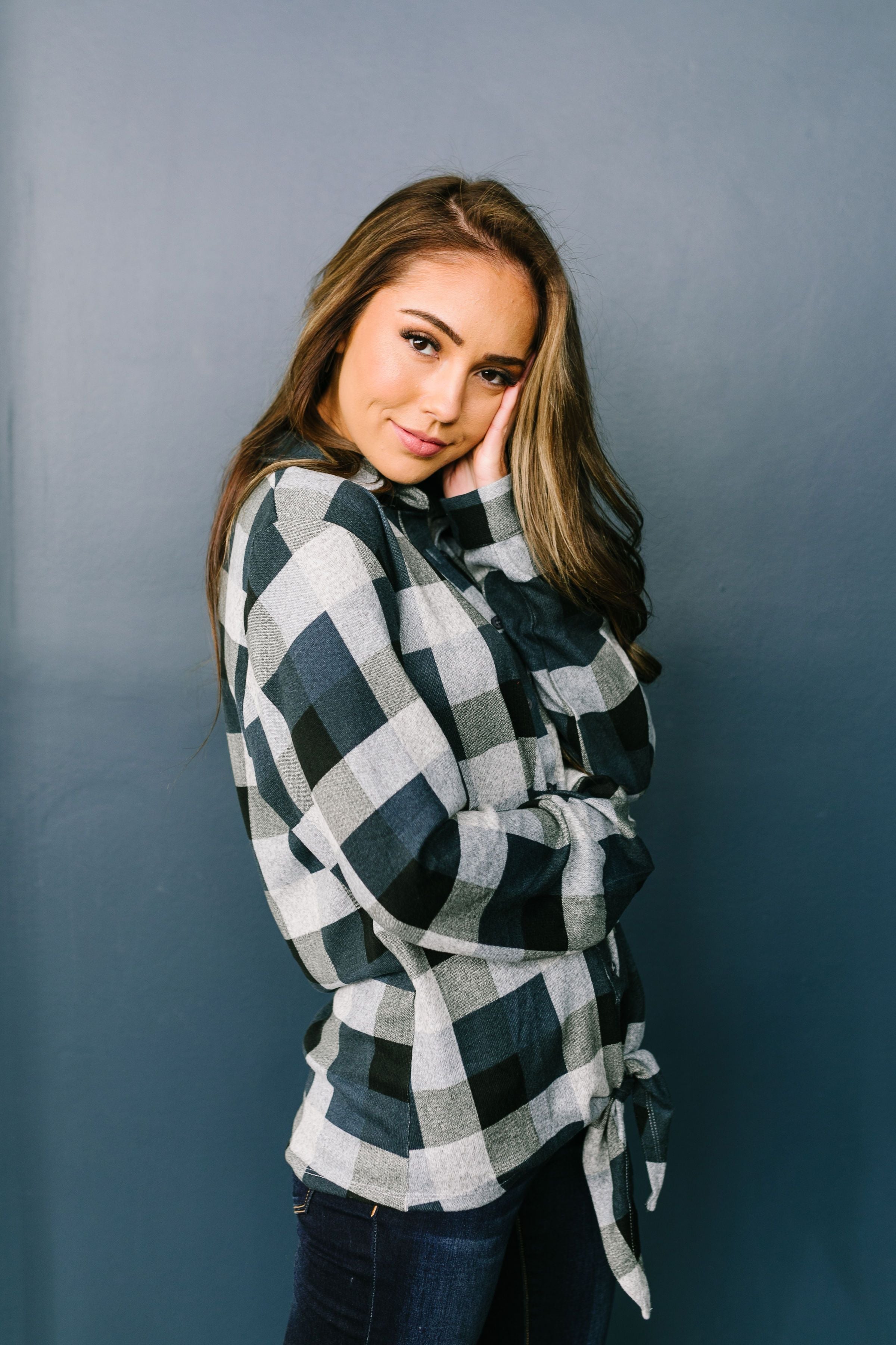 Checkered Past Button-Down Tie Front Top - ALL SALES FINAL