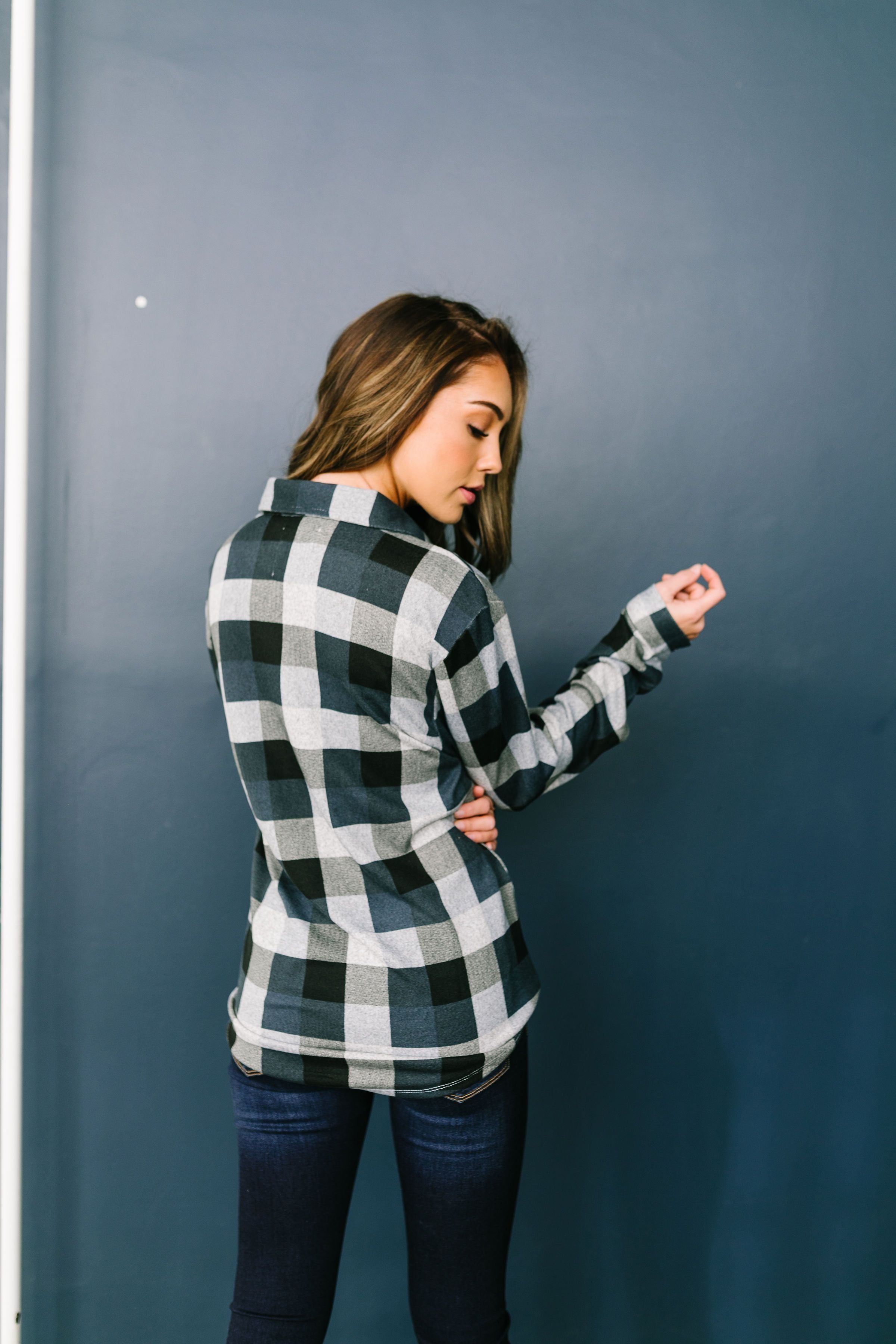 Checkered Past Button-Down Tie Front Top - ALL SALES FINAL