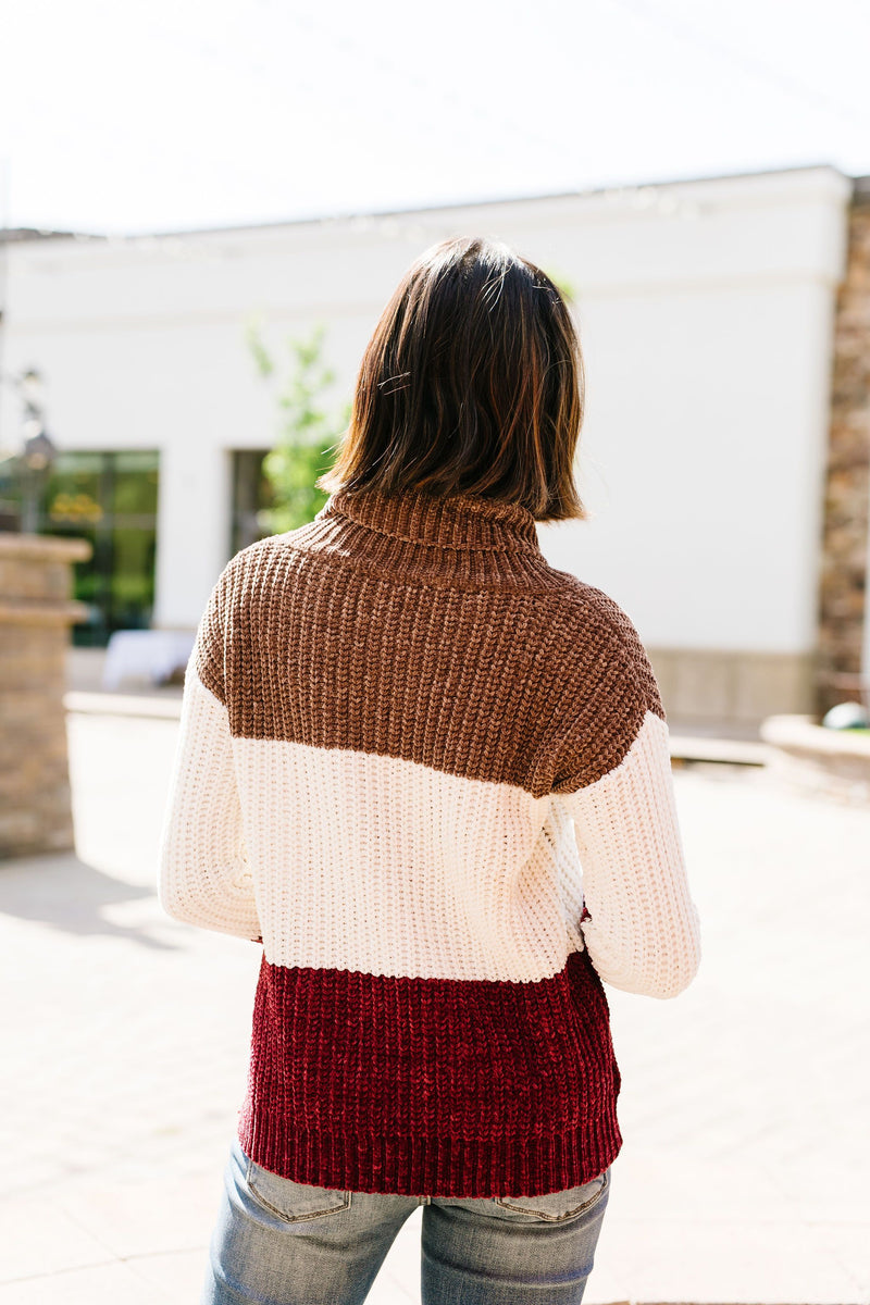 Chenille Color Block Turtleneck Sweater