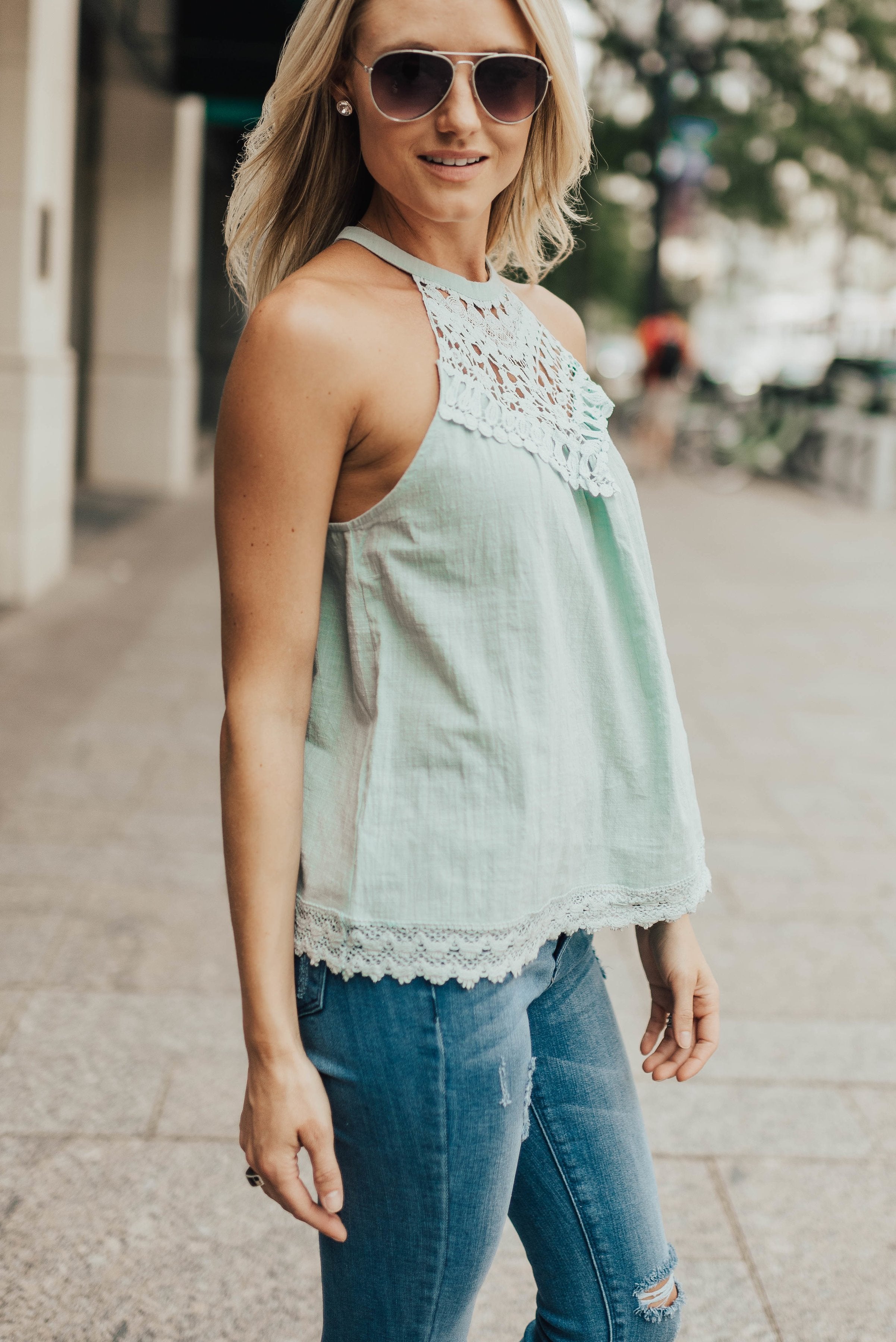 Chrissy Crochet Halter In Mint