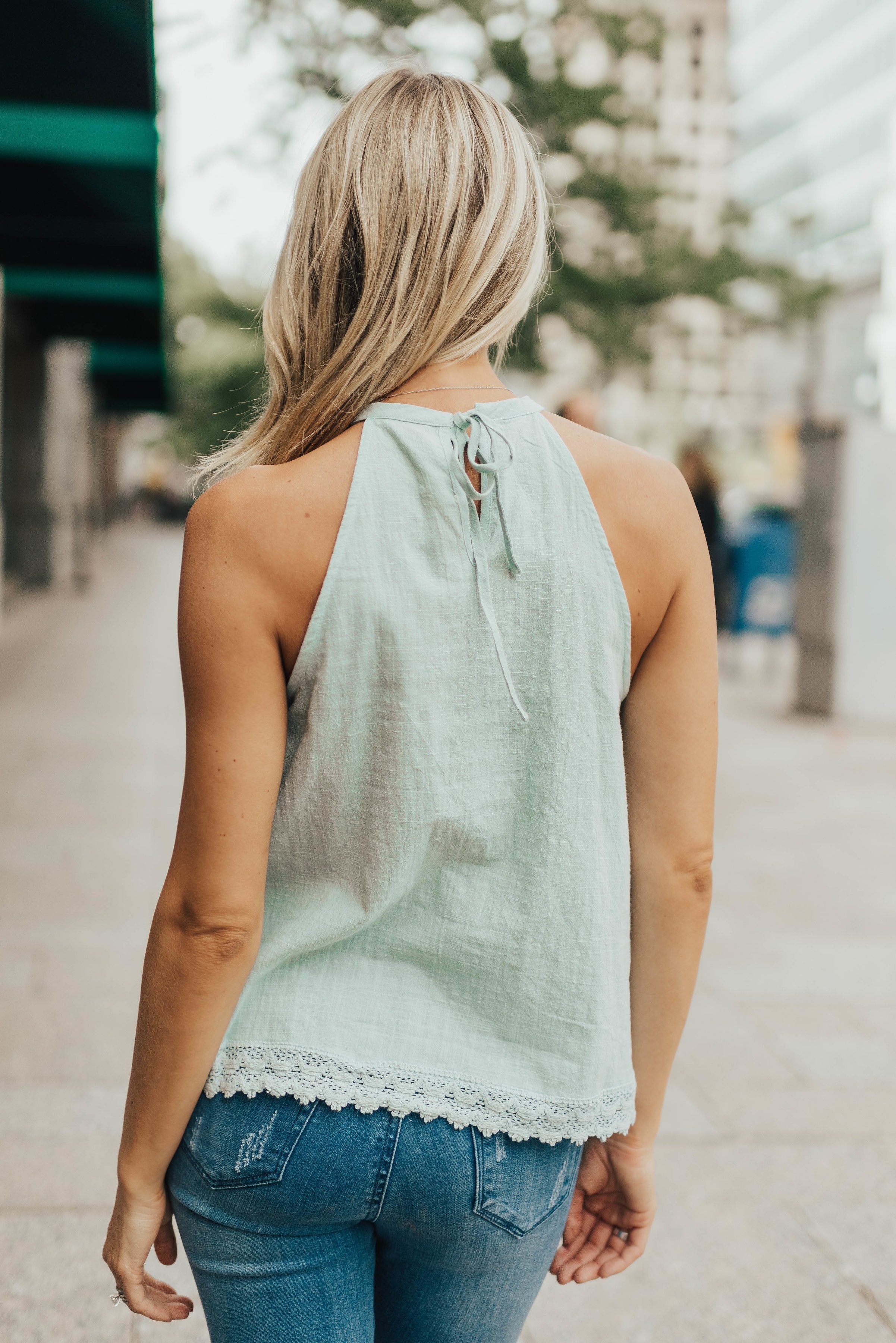 Chrissy Crochet Halter In Mint