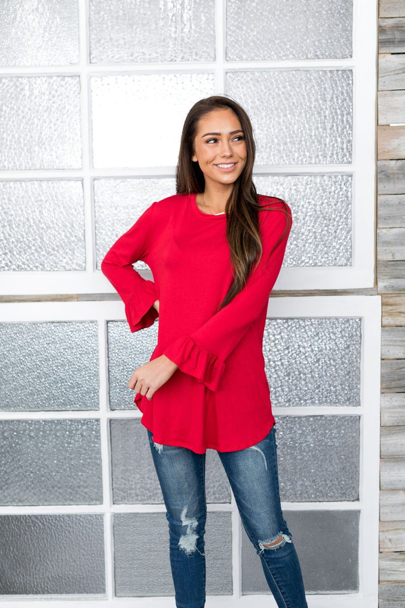 Christmas Red Bell Sleeve Top - ALL SALES FINAL