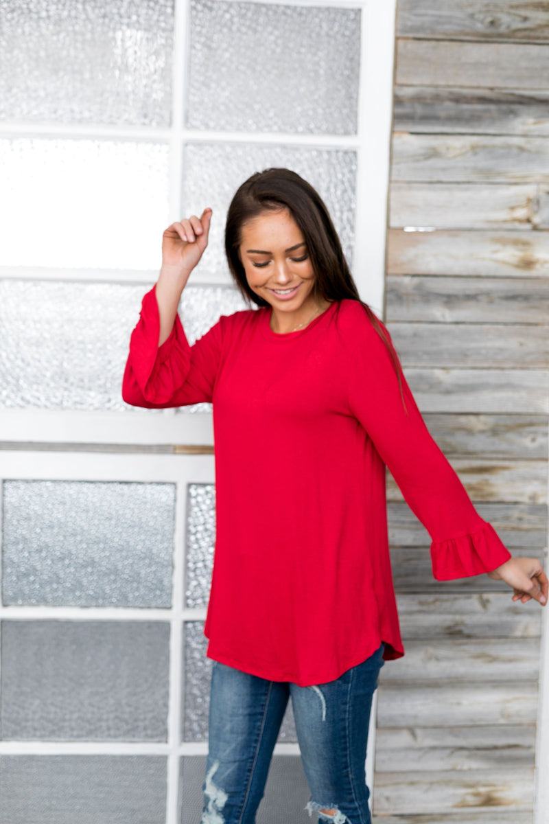 Christmas Red Bell Sleeve Top - ALL SALES FINAL