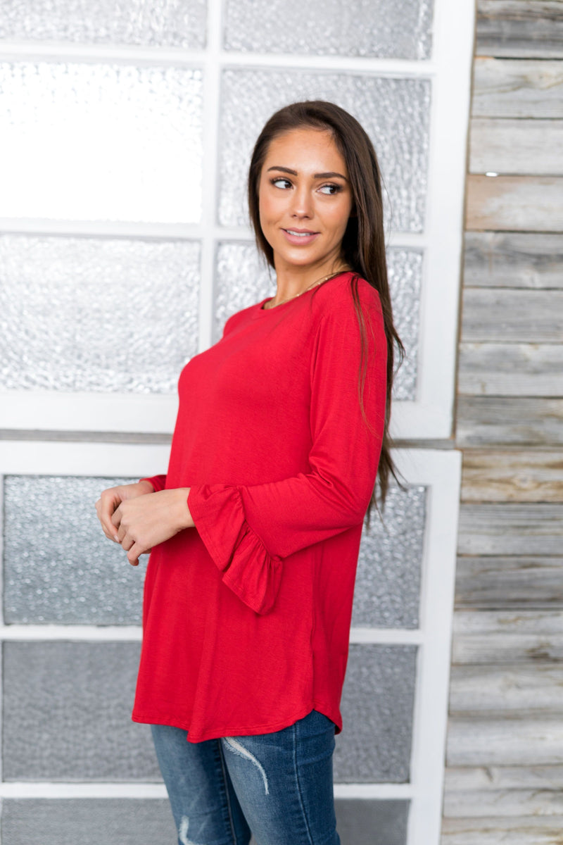 Christmas Red Bell Sleeve Top - ALL SALES FINAL