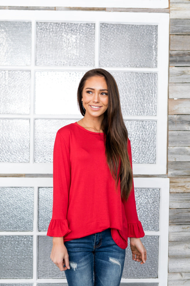 Christmas Red Bell Sleeve Top - ALL SALES FINAL