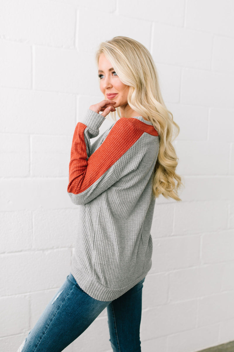 Clever Color Block Waffle Knit Top - ALL SALES FINAL