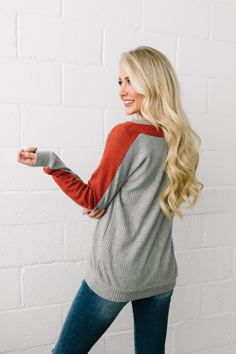 Clever Color Block Waffle Knit Top - ALL SALES FINAL