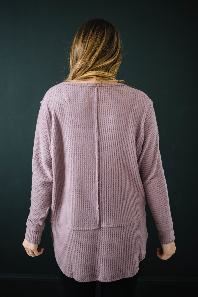 Coffee + Waffle Knit Top in Mauve