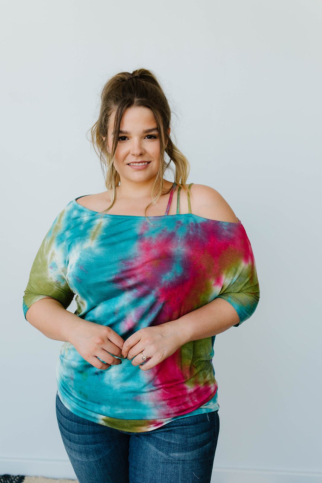Cold Shoulder Rays Tie Dye Top