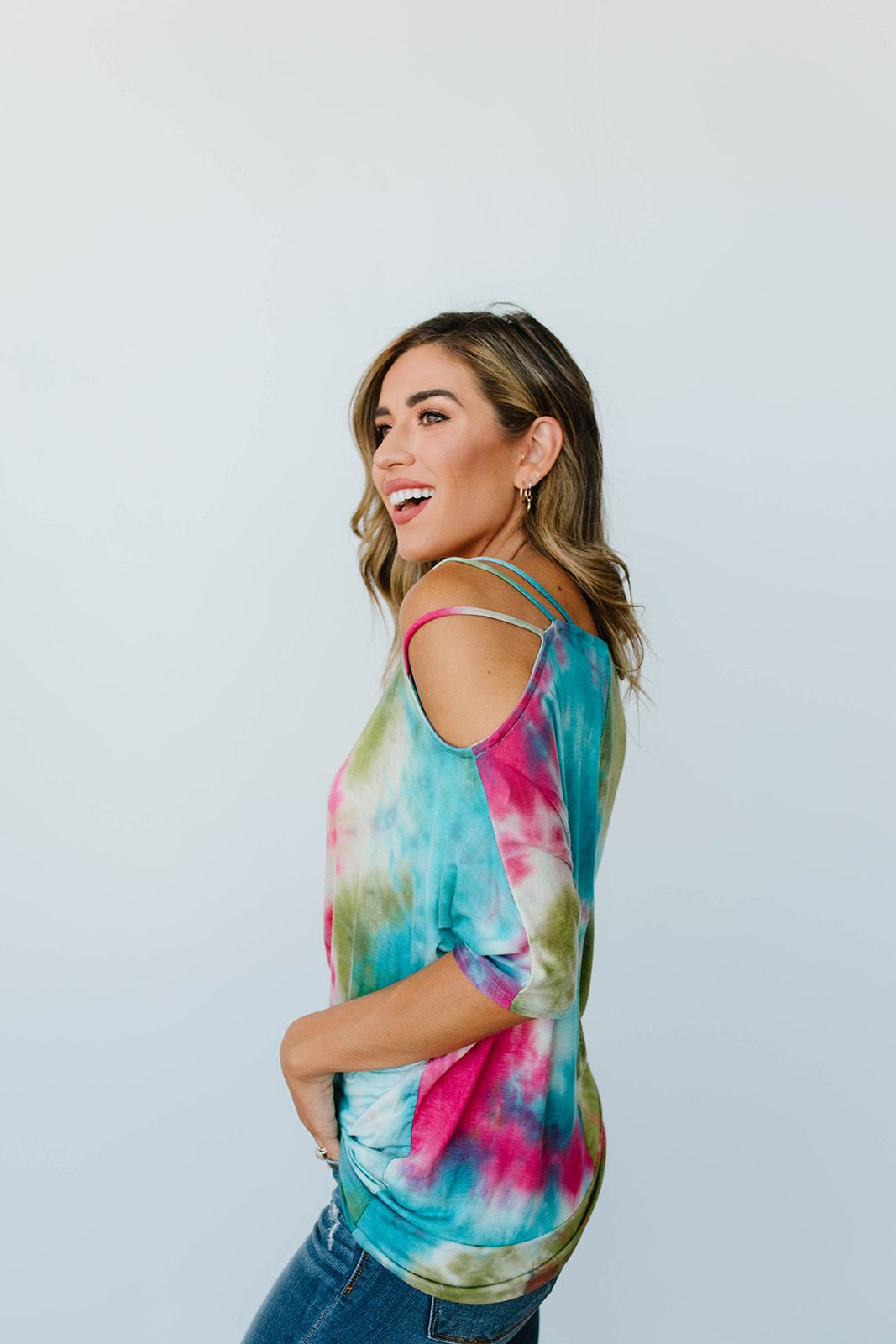 Cold Shoulder Rays Tie Dye Top