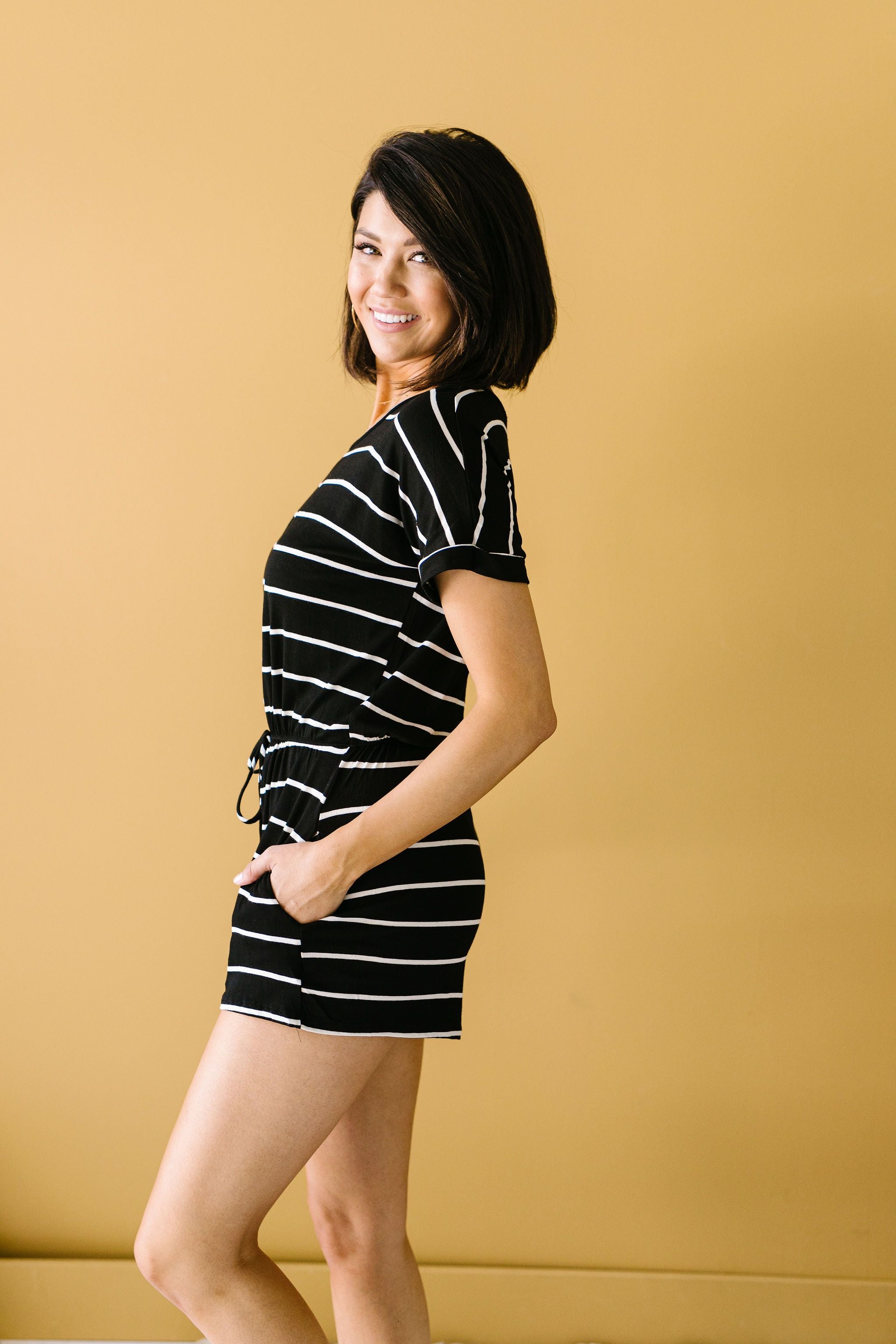 Comfort Stripes Romper In Black