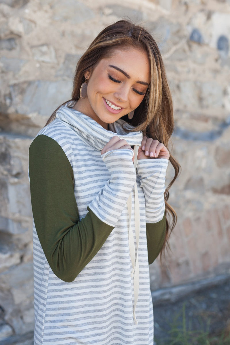 Comfort Zone Cowl Neck Top In Olive