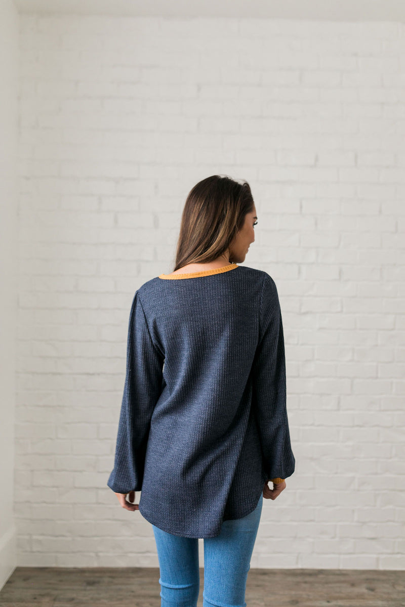 Compare + Contrast Waffle Knit Top - ALL SALES FINAL