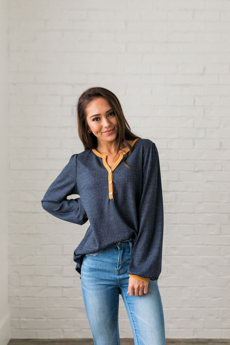 Compare + Contrast Waffle Knit Top - ALL SALES FINAL
