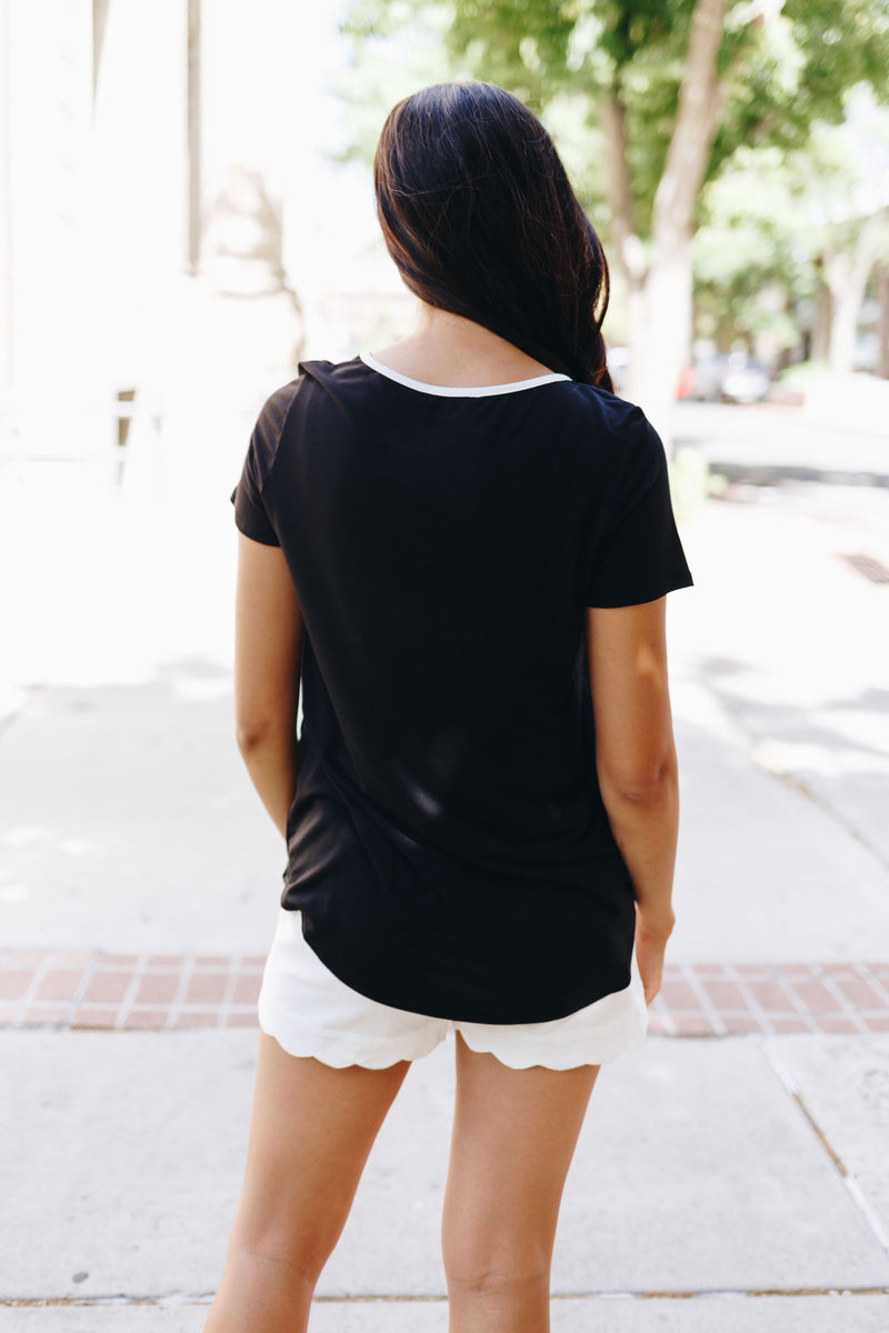 Contrasting Criss Cross Tee In Black + White