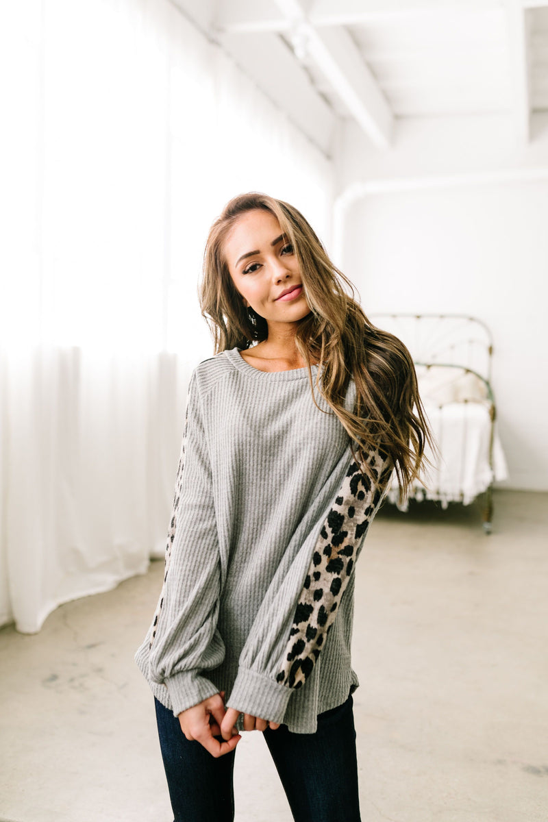 Cool Cat Leopard Sleeve Top - ALL SALES FINAL