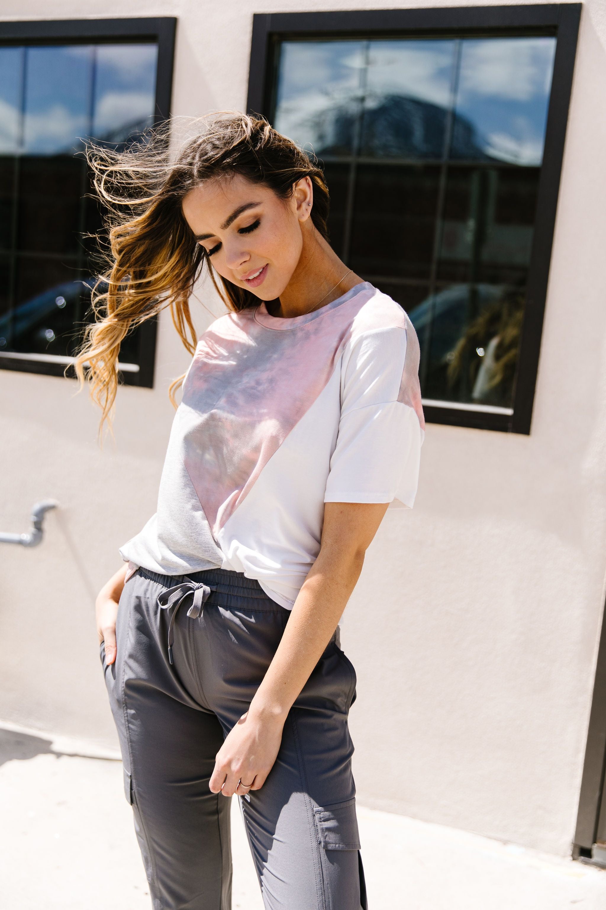 Cool Slice Of Tie Dye Top In Gray