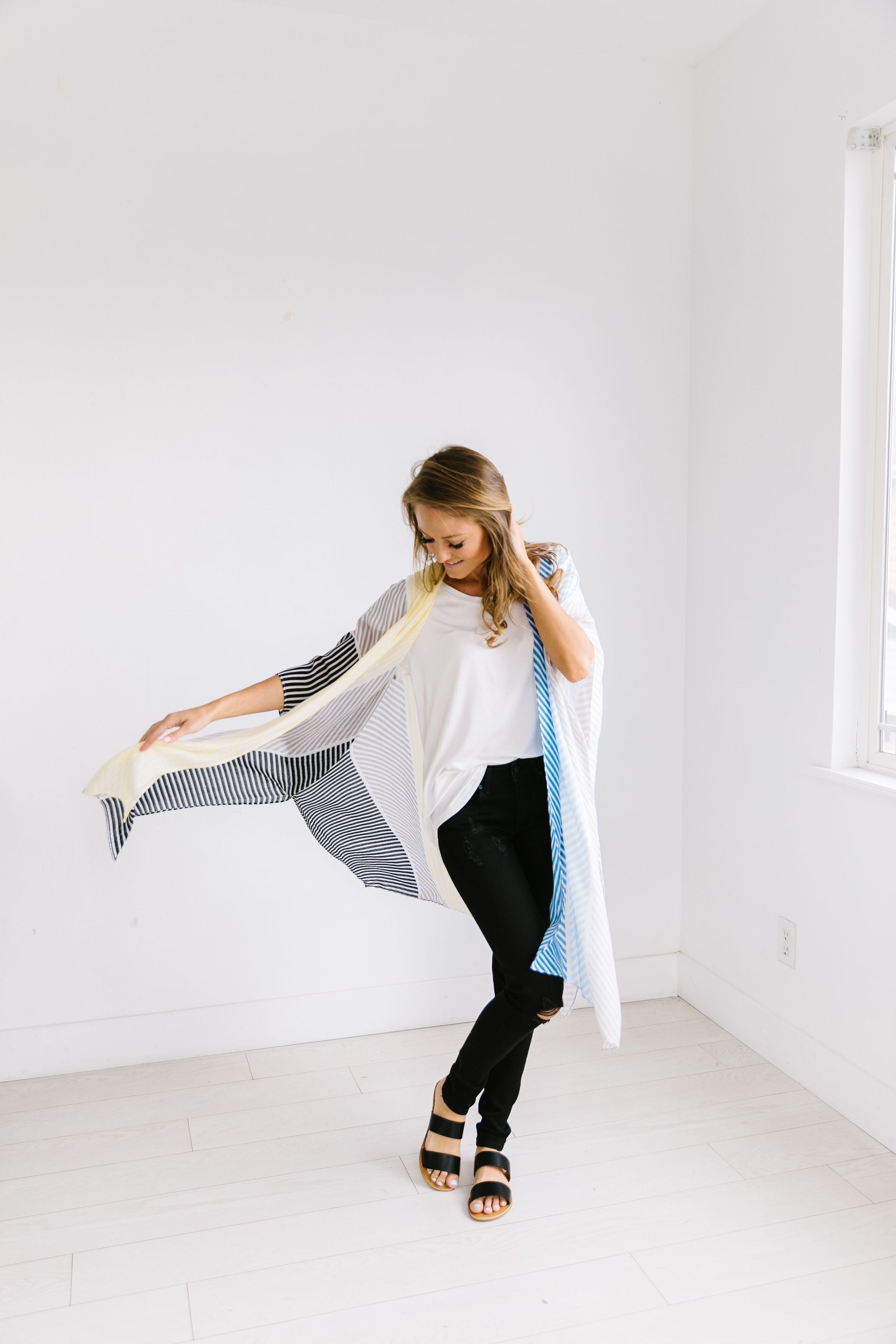 Cool Striped Color Block Kimono