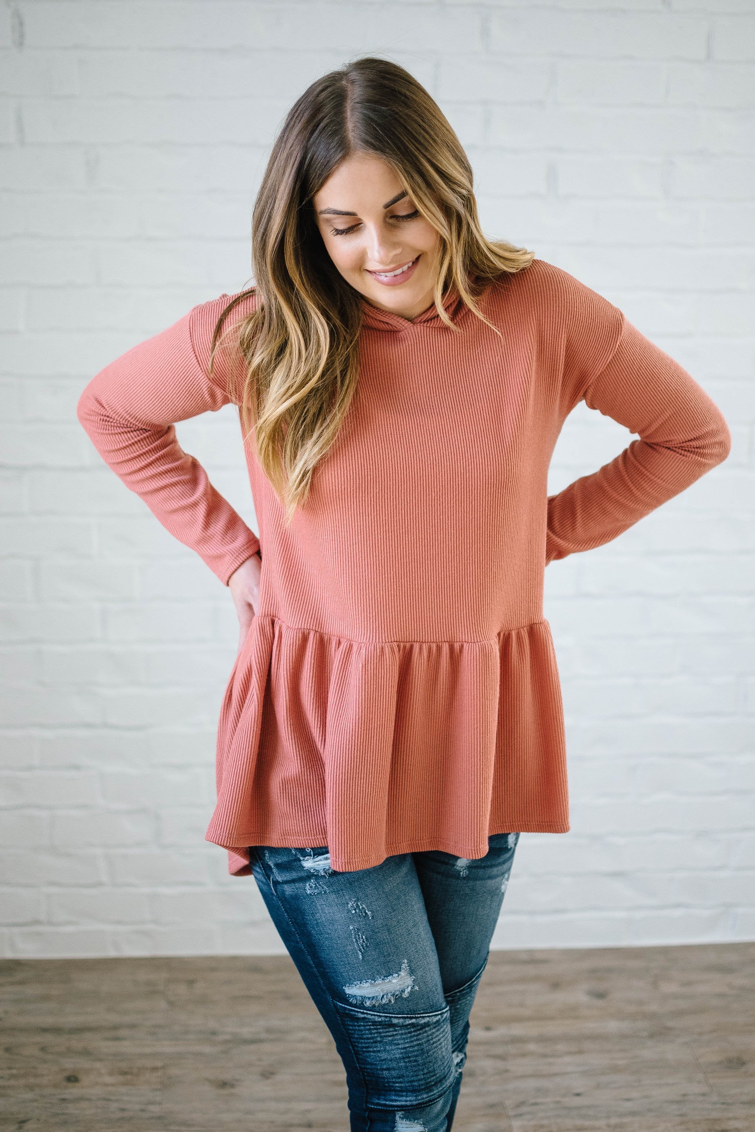 Cora Hooded Peplum in Salmon