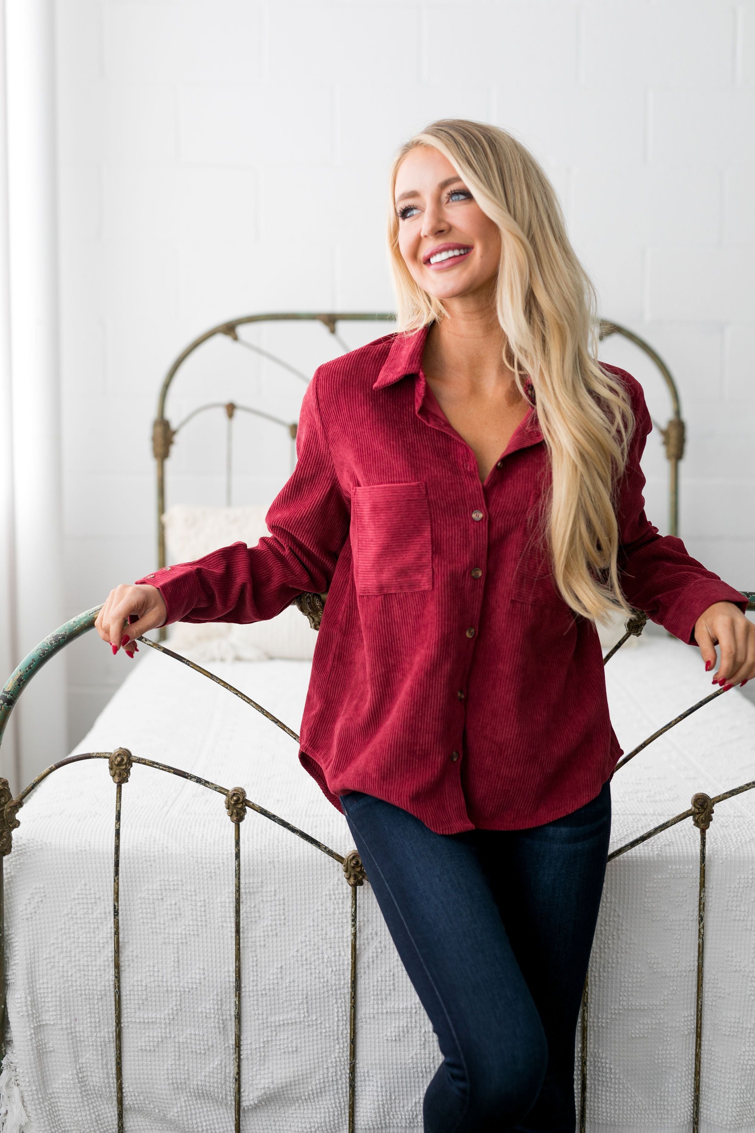 Corduroy Buttondown In Red - ALL SALES FINAL
