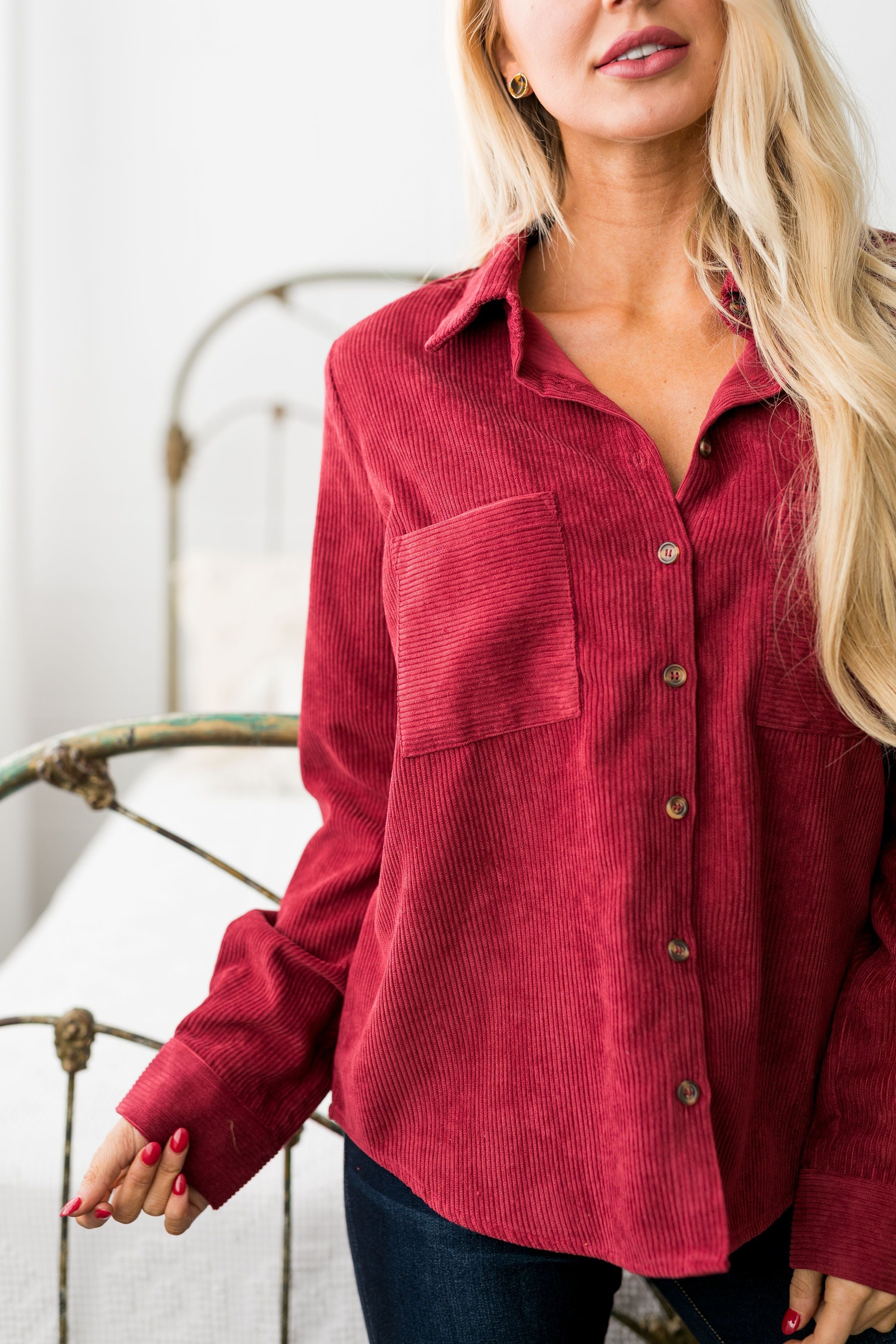 Corduroy Buttondown In Red - ALL SALES FINAL
