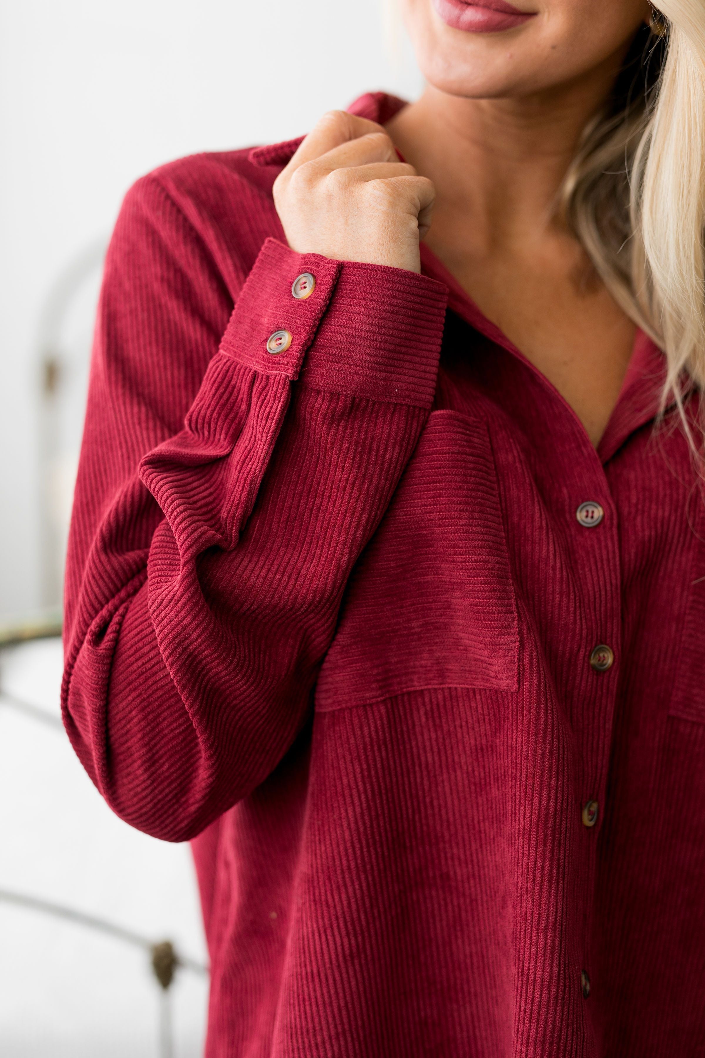 Corduroy Buttondown In Red - ALL SALES FINAL