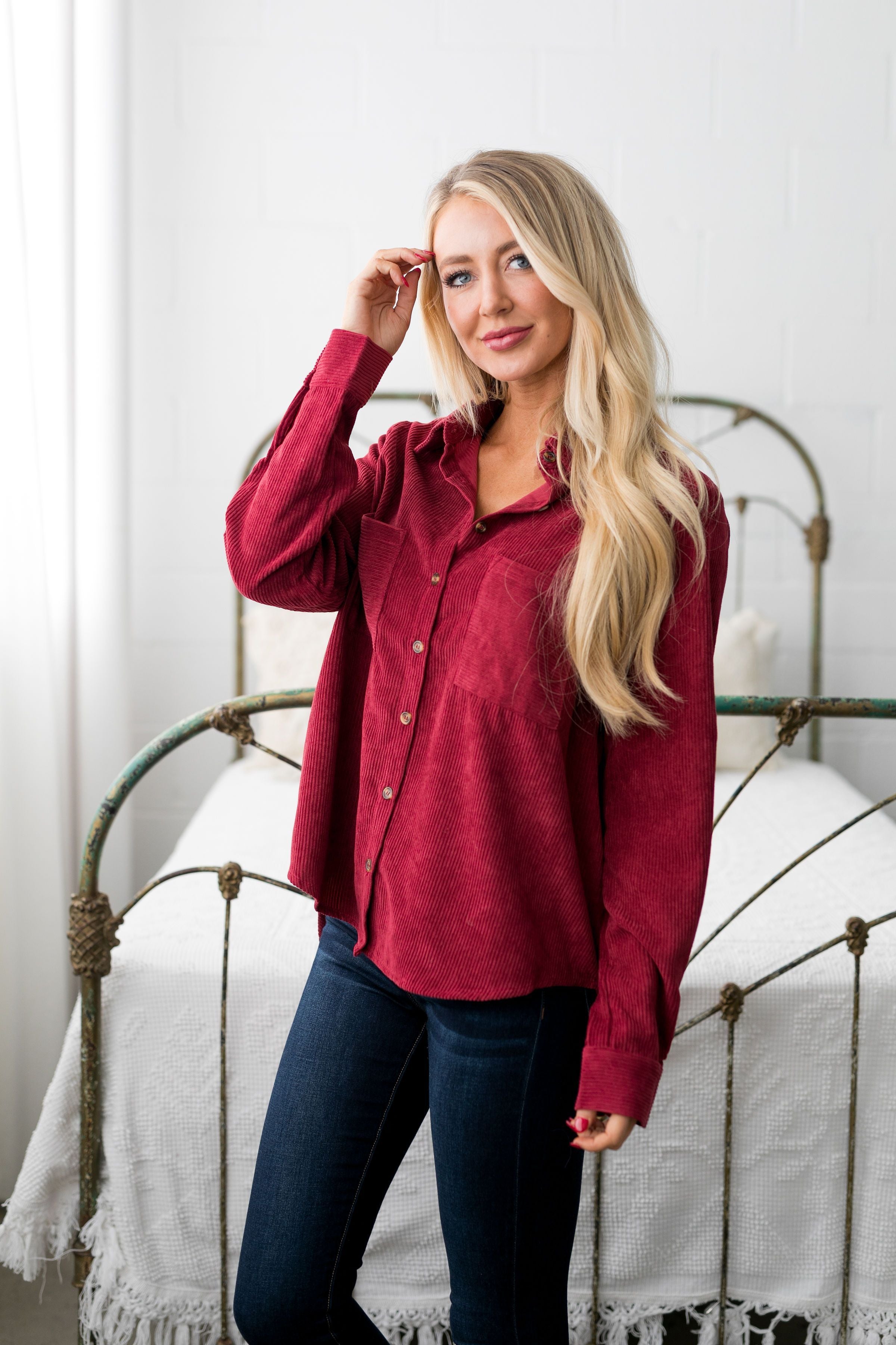 Corduroy Buttondown In Red - ALL SALES FINAL