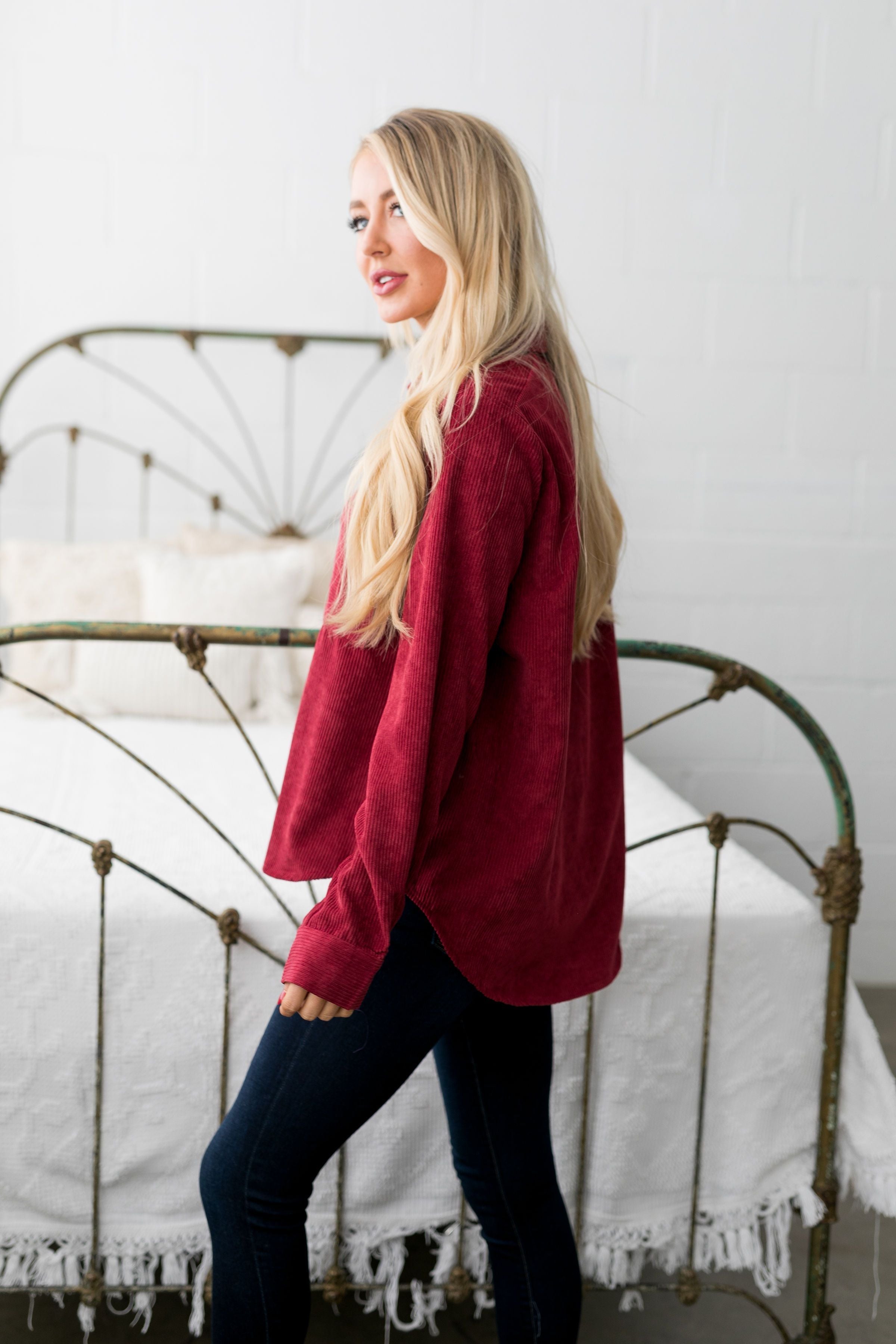 Corduroy Buttondown In Red - ALL SALES FINAL