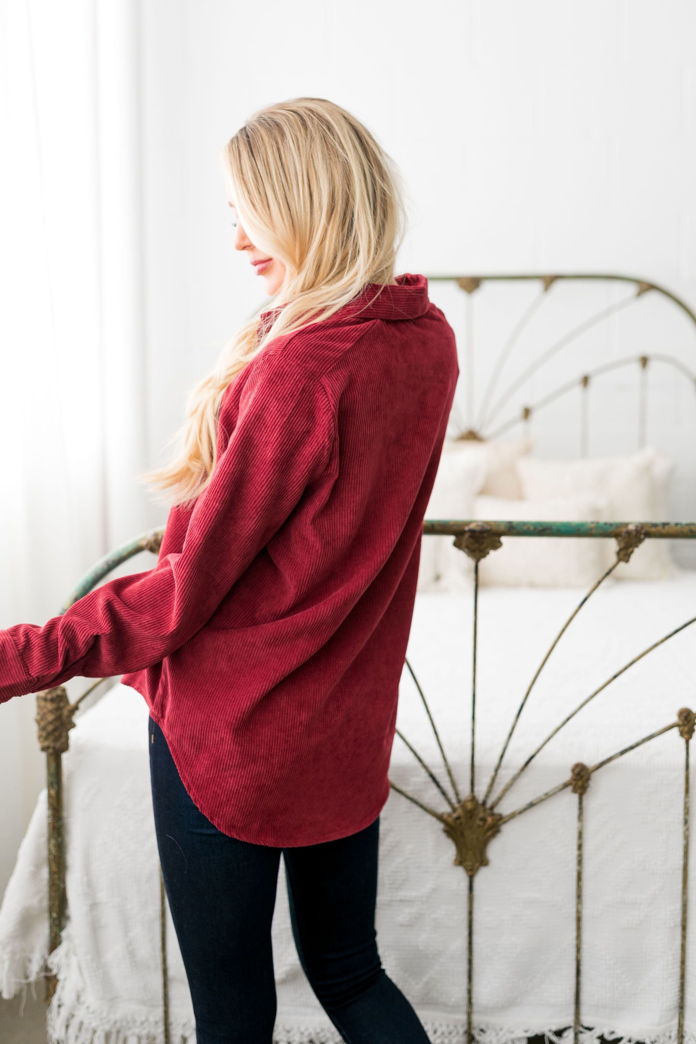 Corduroy Buttondown In Red - ALL SALES FINAL