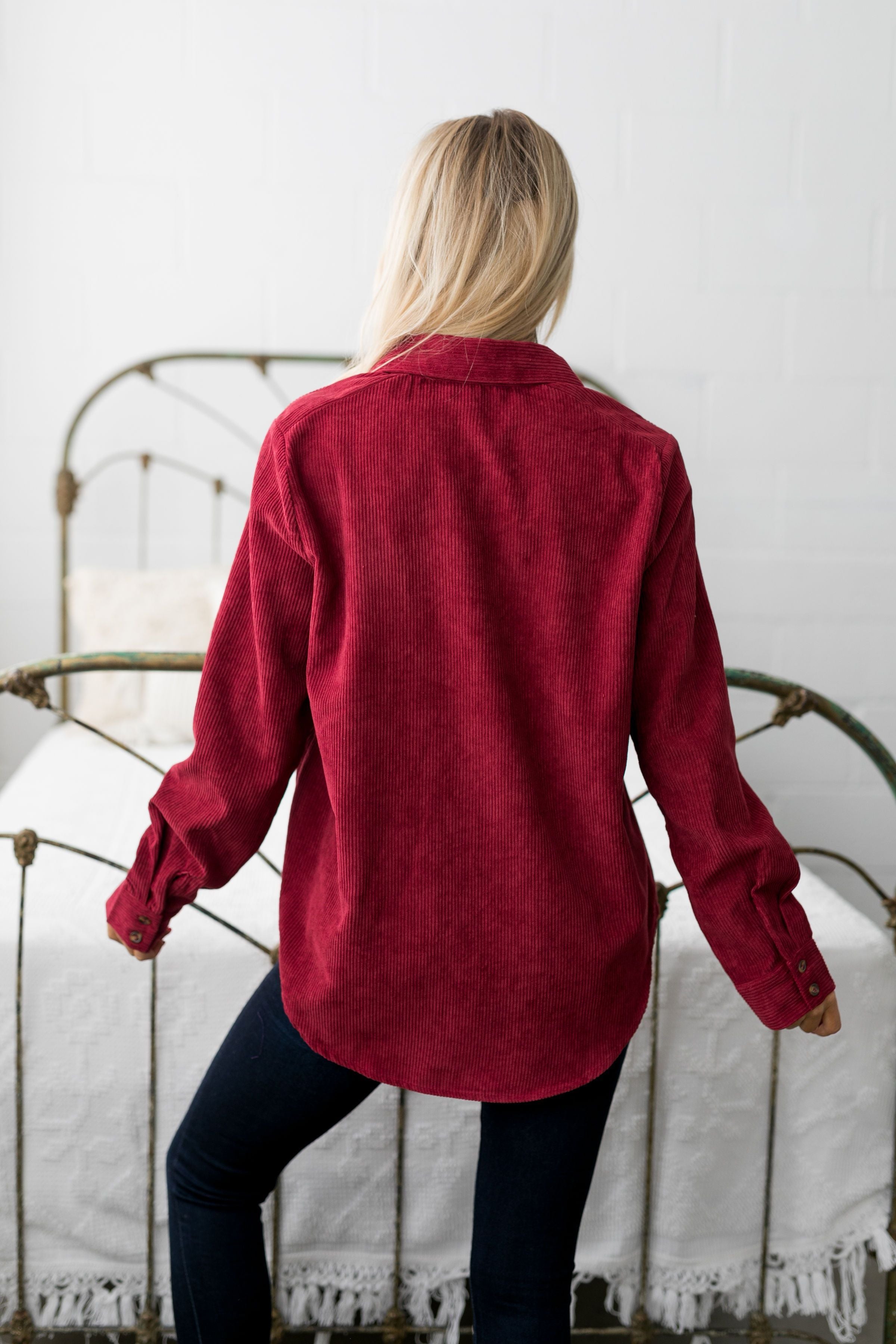 Corduroy Buttondown In Red - ALL SALES FINAL