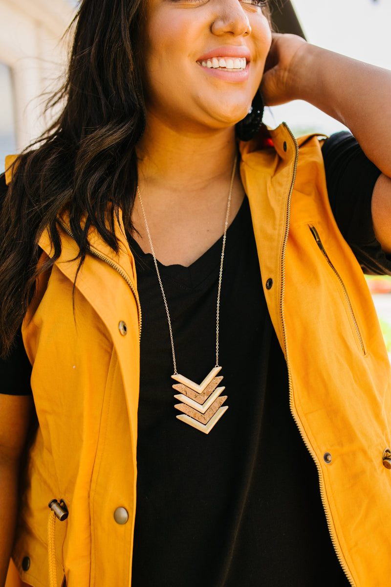 Cork Chevron Pendant Necklace
