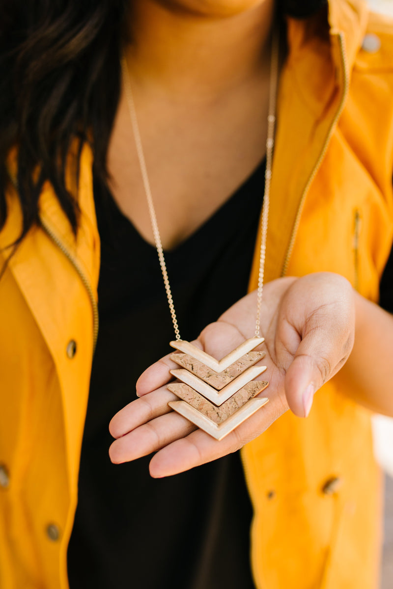 Cork Chevron Pendant Necklace
