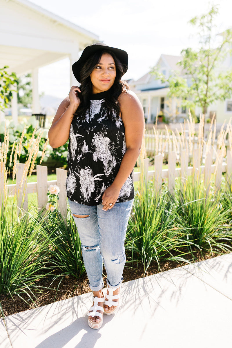 Crimped Floral Halter Top