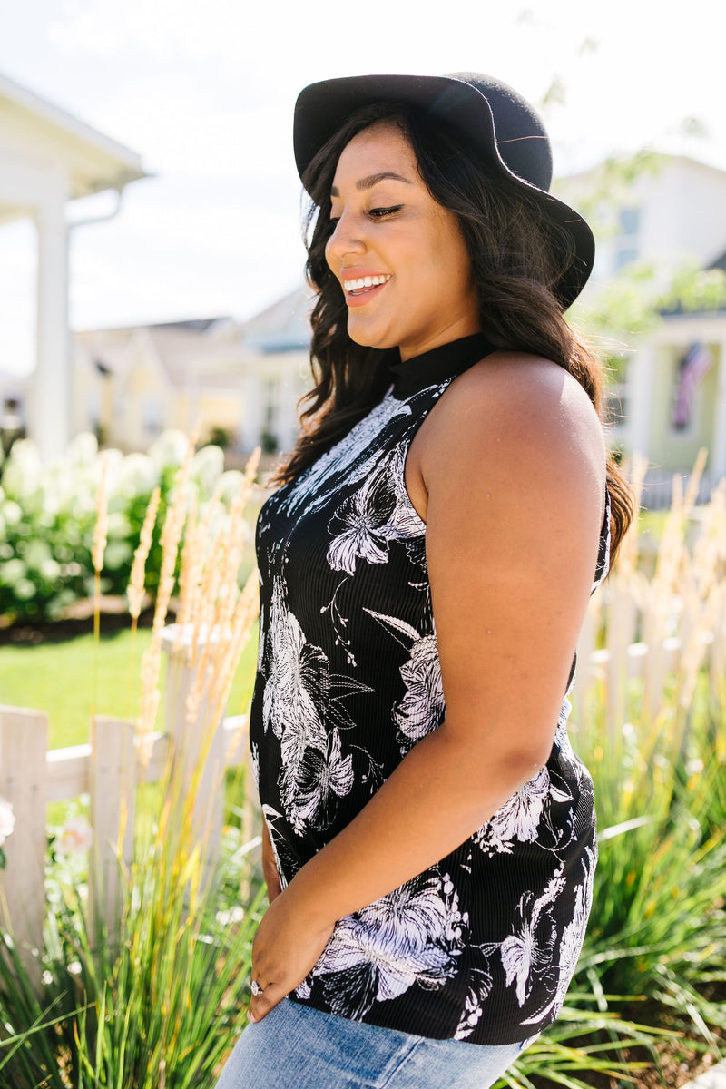 Crimped Floral Halter Top