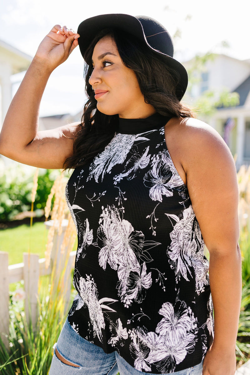 Crimped Floral Halter Top