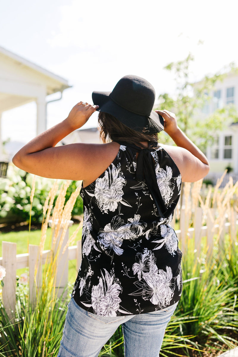 Crimped Floral Halter Top