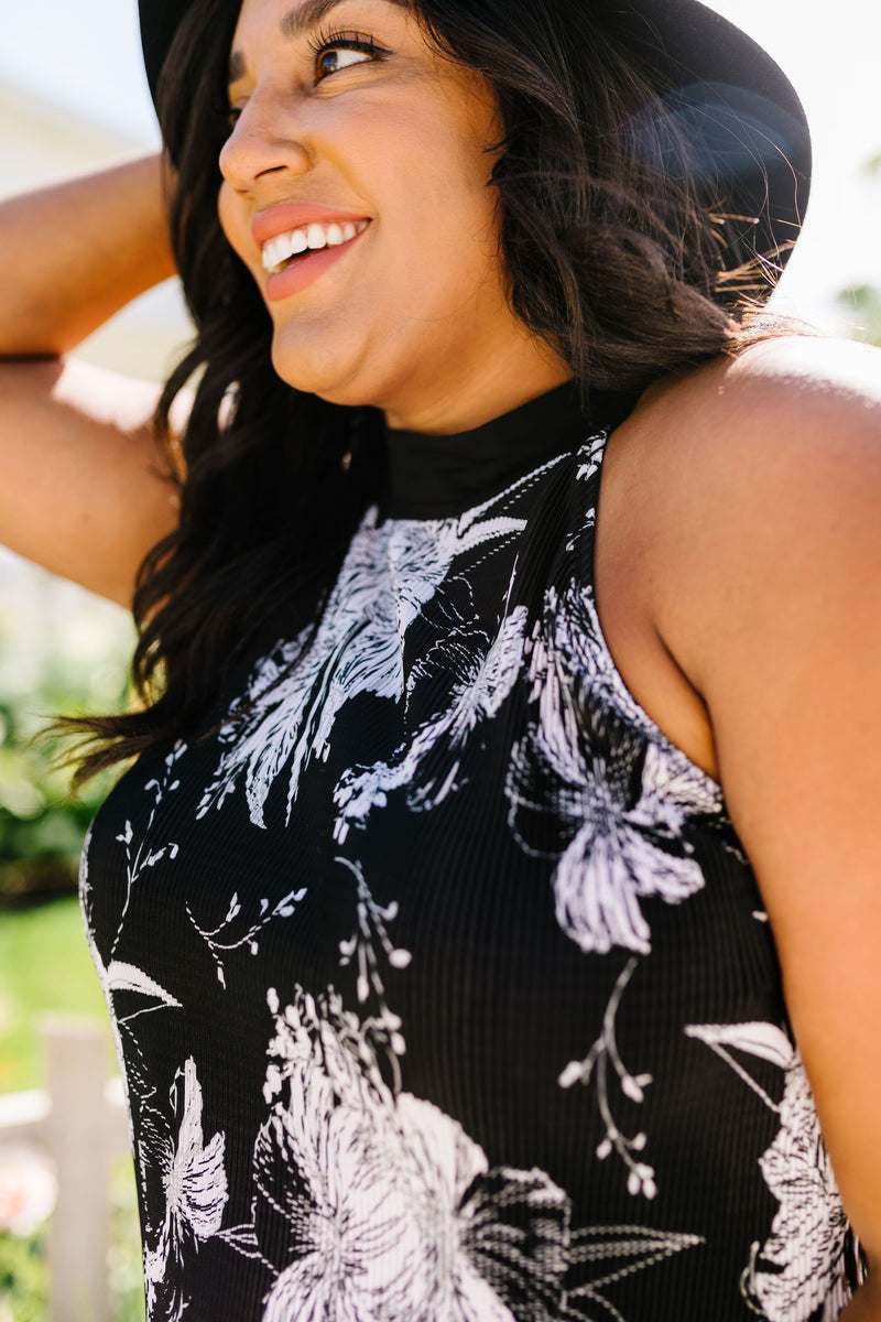 Crimped Floral Halter Top