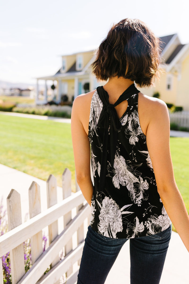 Crimped Floral Halter Top